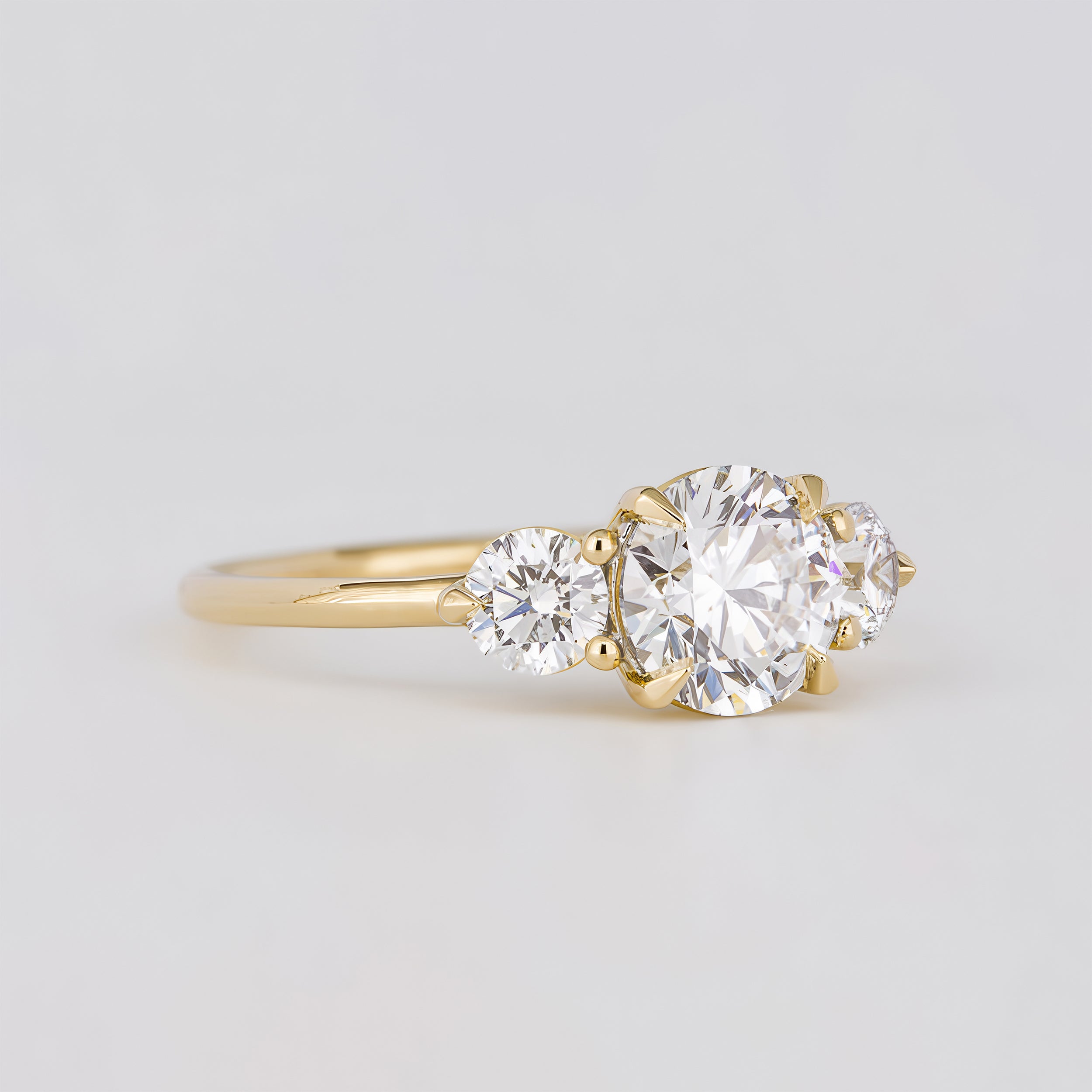 1.21-3.0 CT Round  Lab Grown Diamond Three Stone Engagement ring