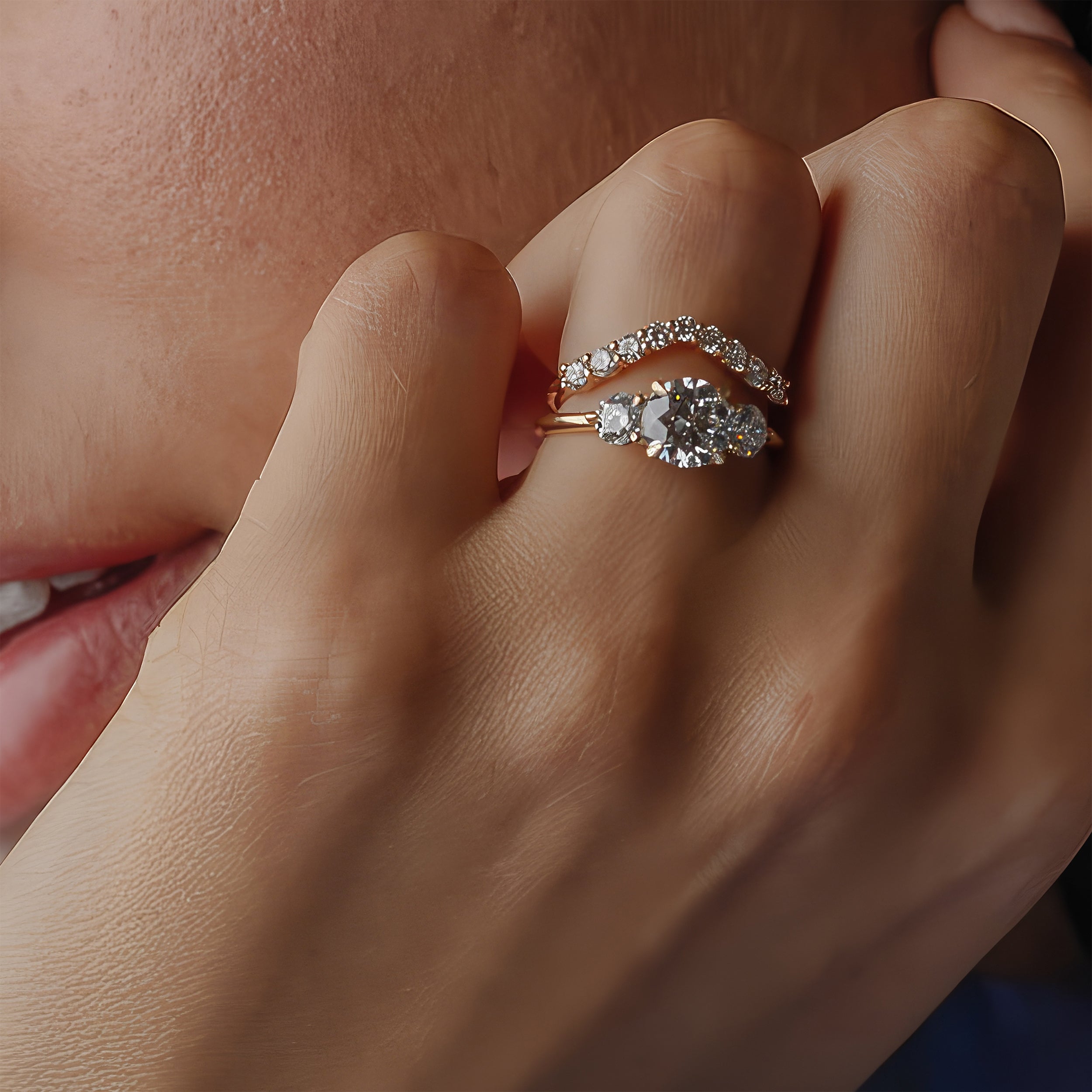 1.21-3.0 CT Round  Lab Grown Diamond Three Stone Engagement ring