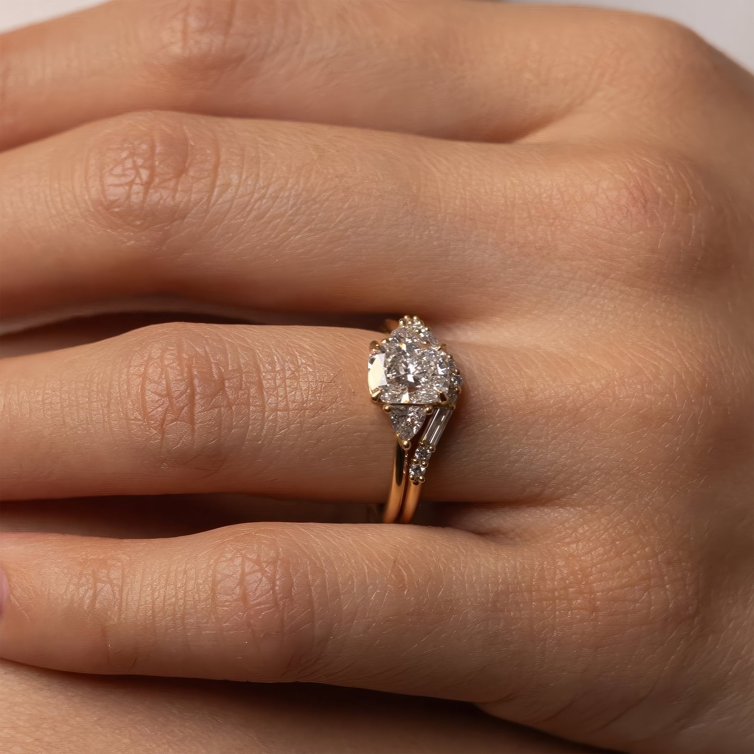 1.50-3.50 CT Elongated Cushion Lab Grown Diamond Three Stone Engagement Ring