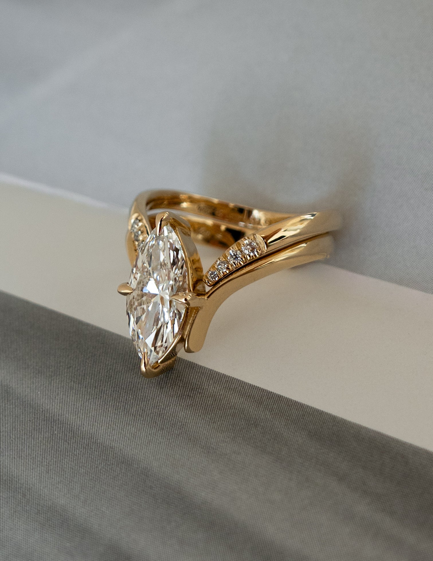 1.25 - 3.0 CT Marquise Shaped Lab Grown Diamond Solitaire Style Bridal Set