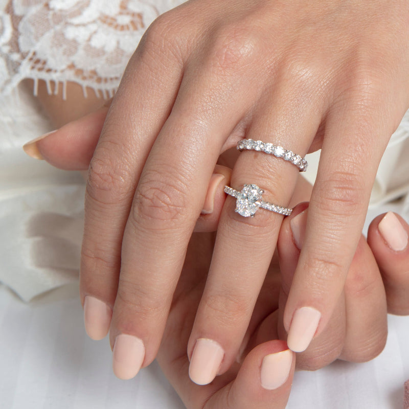 1.0 Carats Lab Grown Diamond Oval Shape E-VS1 Pave Engagement Ring - Camila Brown