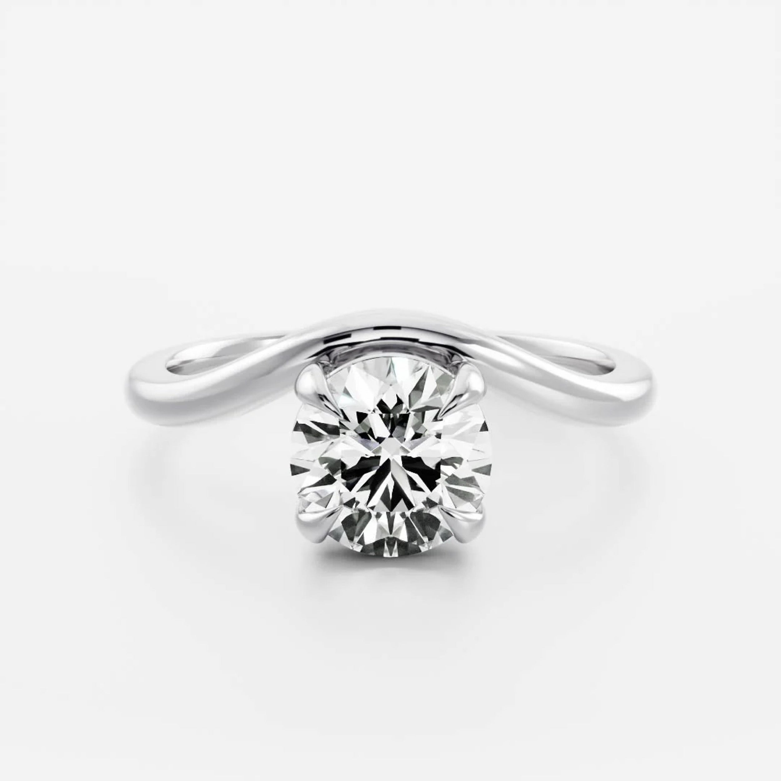 1.0 - 3.0 CT Round Lab Grown Diamond Curved Engagement Ring