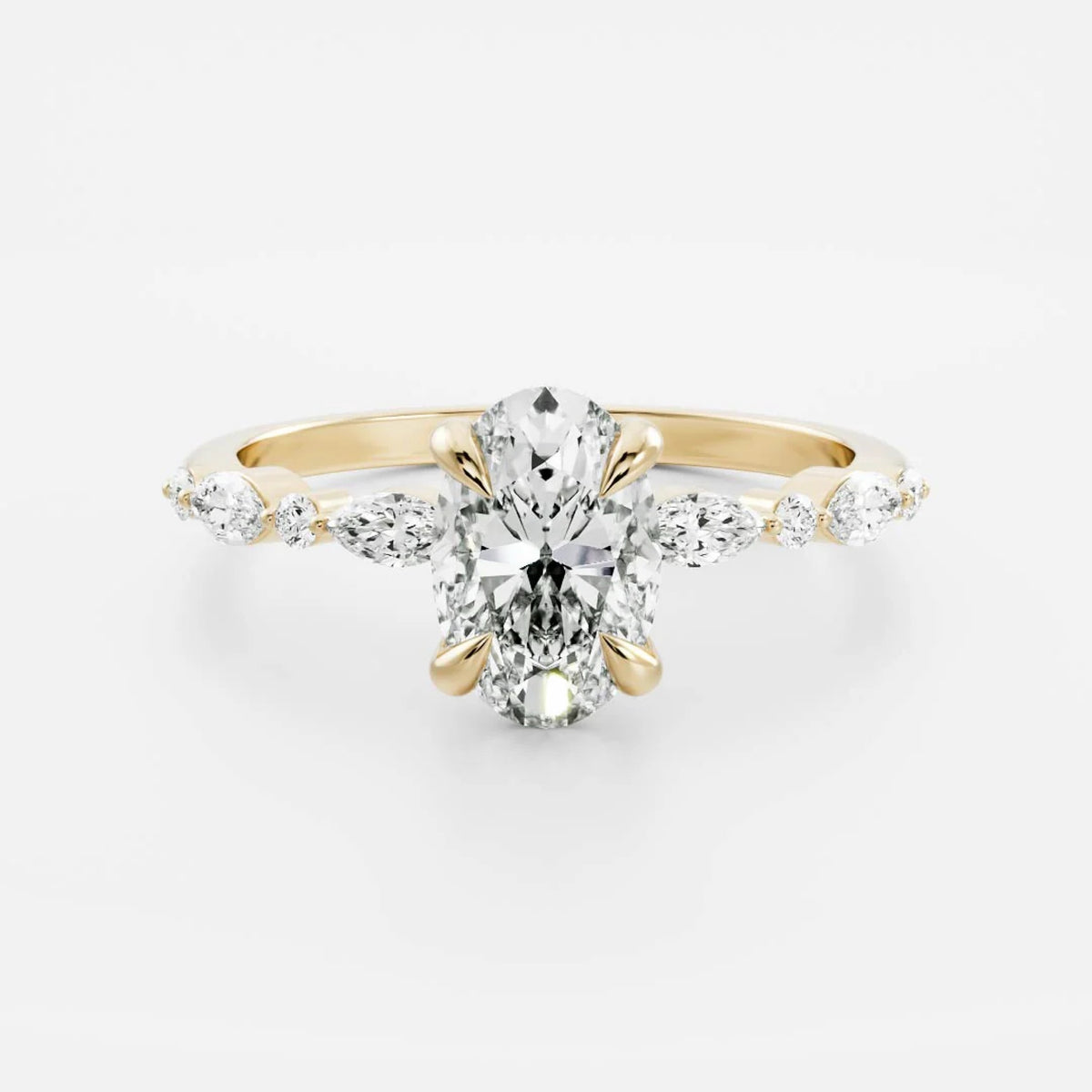 1.0 - 3.0 CT Oval Lab Grown Diamond Pave Engagement Ring
