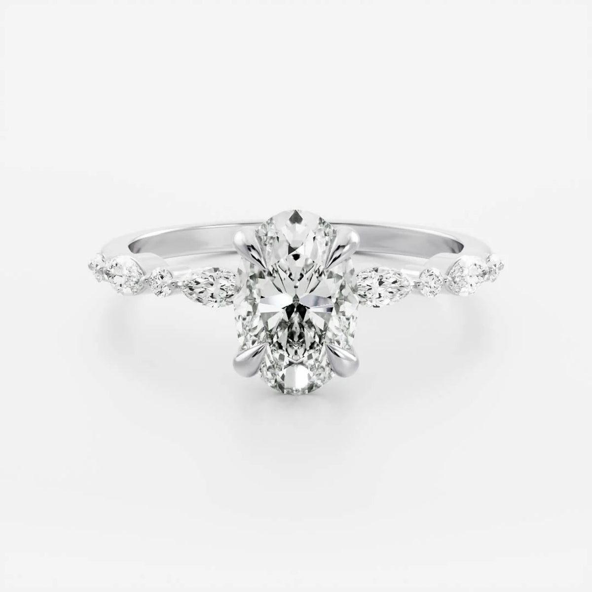 1.0 - 3.0 CT Oval Lab Grown Diamond Pave Engagement Ring
