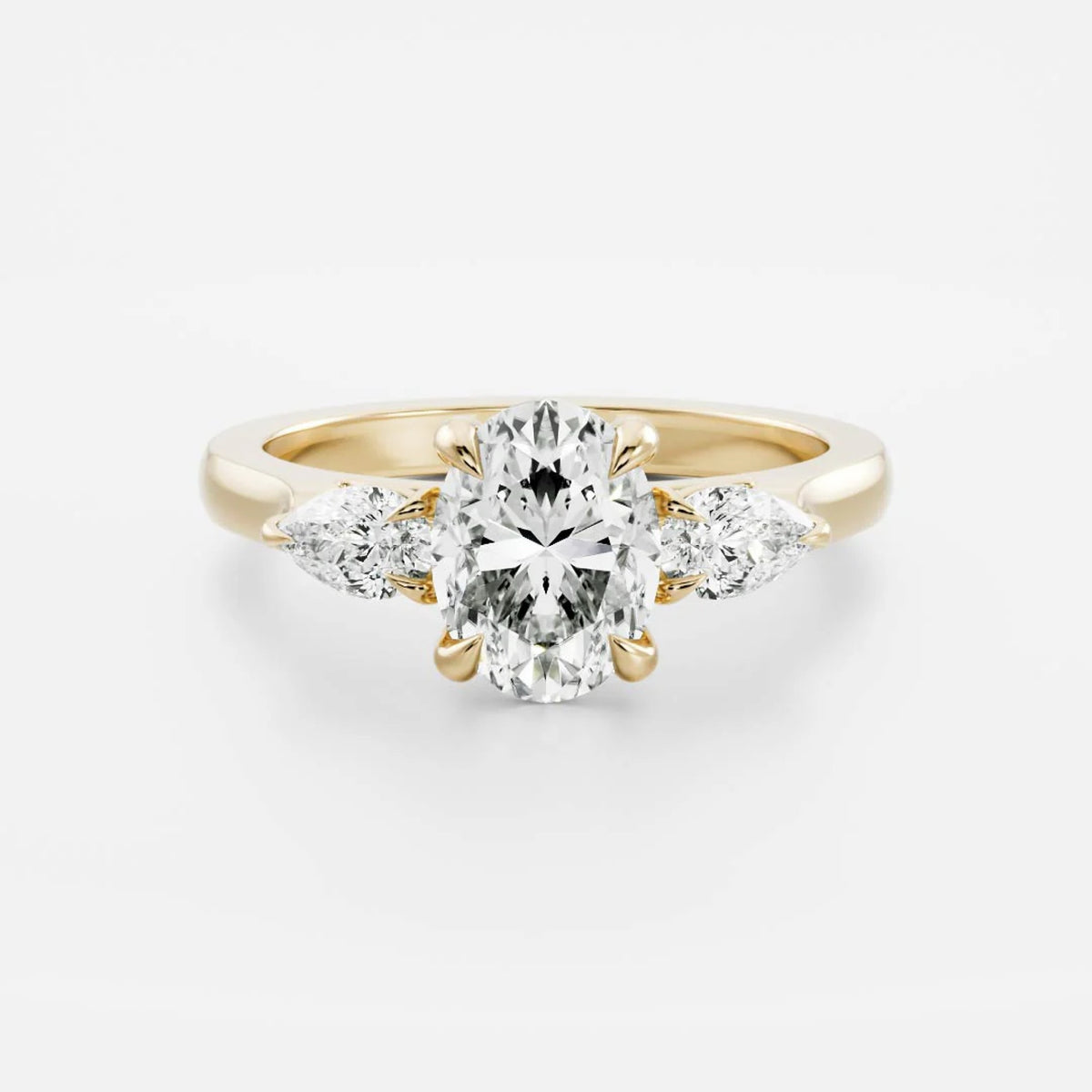 1.0 - 2.5 CT Oval Lab Grown Diamond Trilogy Engagement Ring