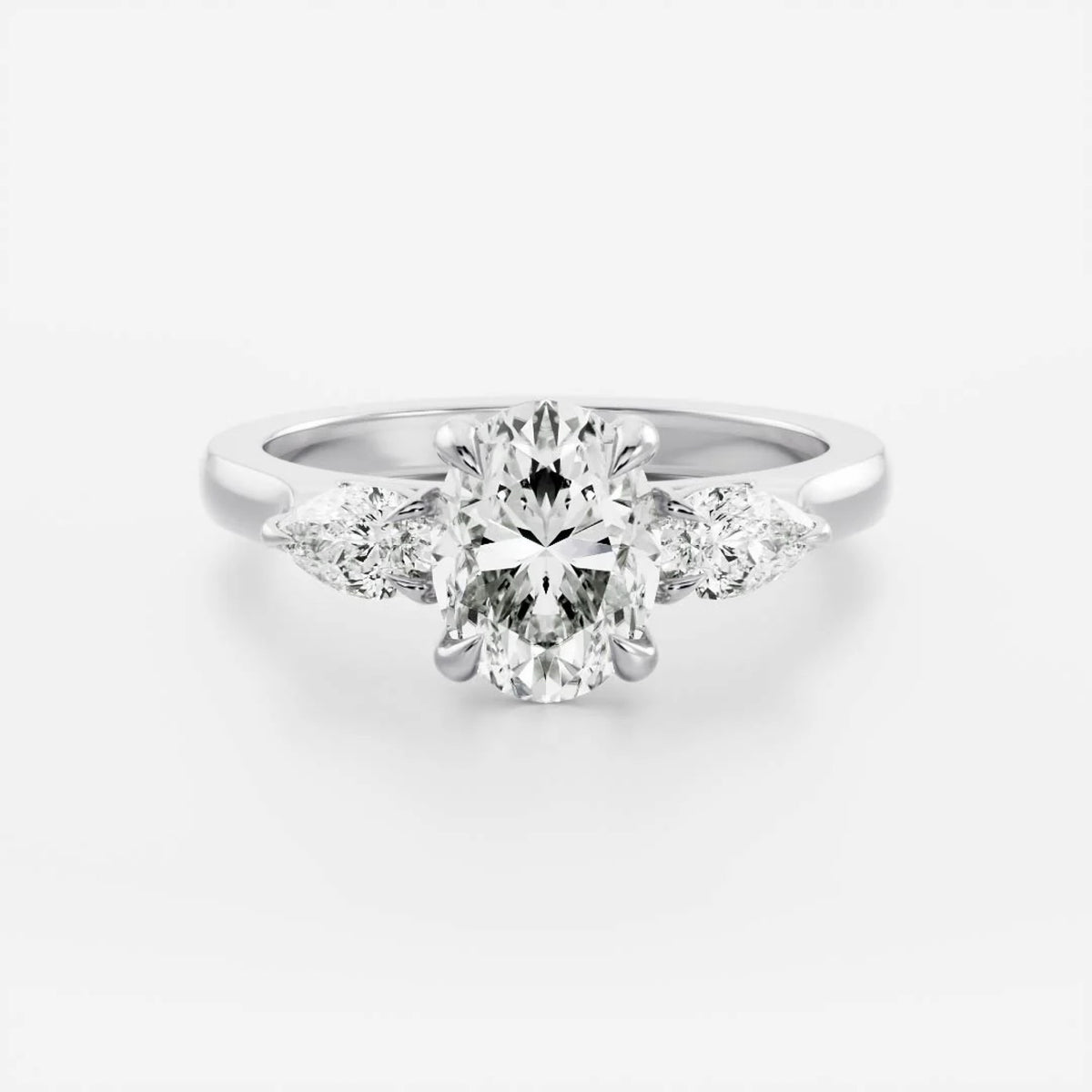 1.0 - 2.5 CT Oval Lab Grown Diamond Trilogy Engagement Ring