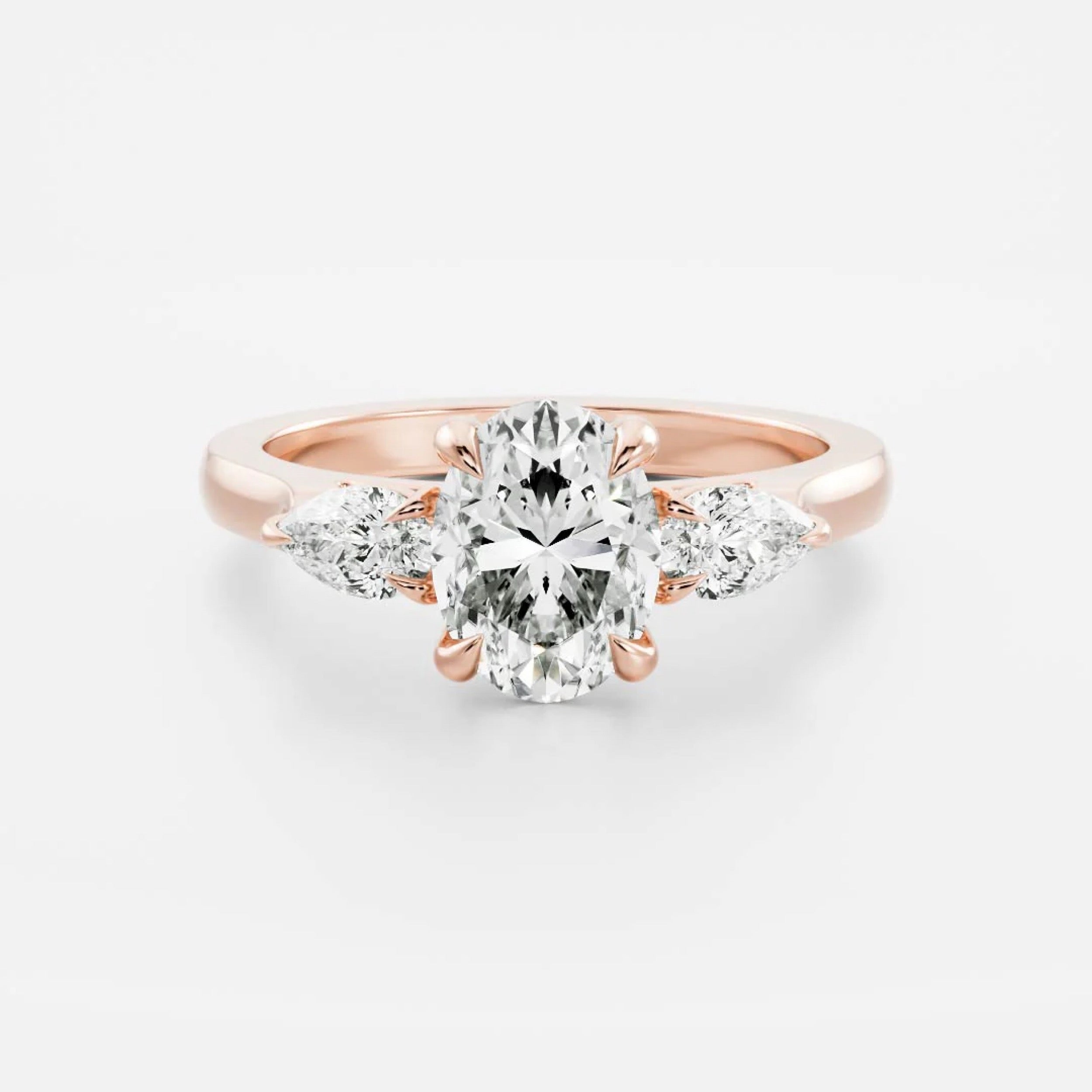 1.5 - 2.5 CT Oval Lab Grown Diamond Trilogy Engagement Ring