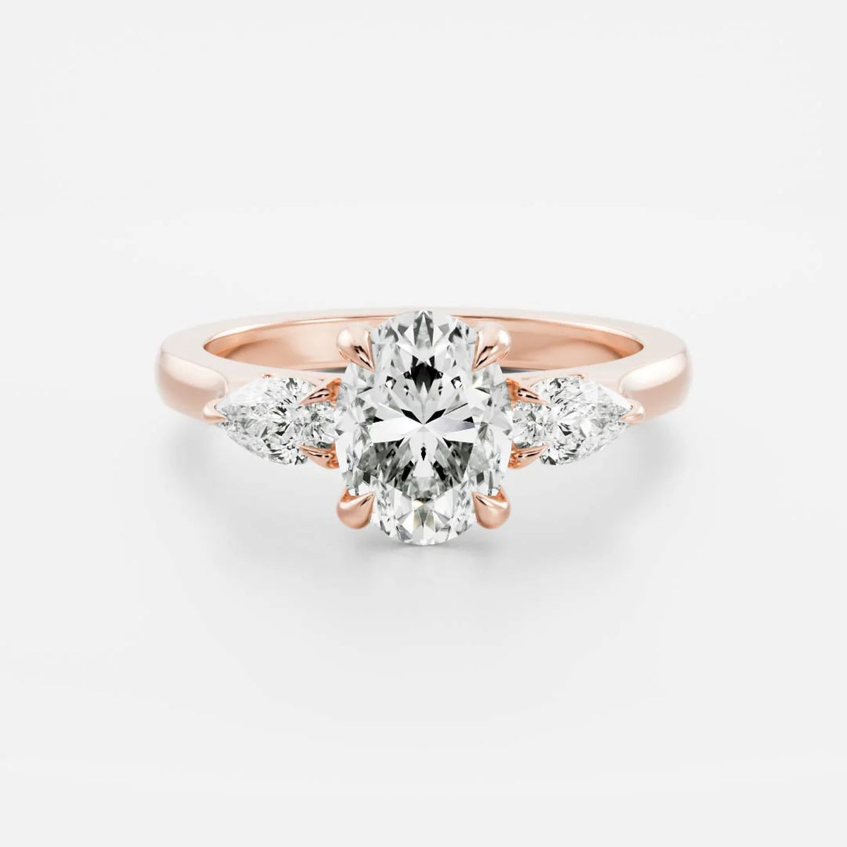 1.0 - 2.5 CT Oval Lab Grown Diamond Trilogy Engagement Ring