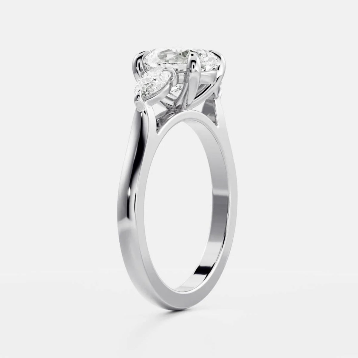 1.0 - 2.5 CT Oval Lab Grown Diamond Trilogy Engagement Ring