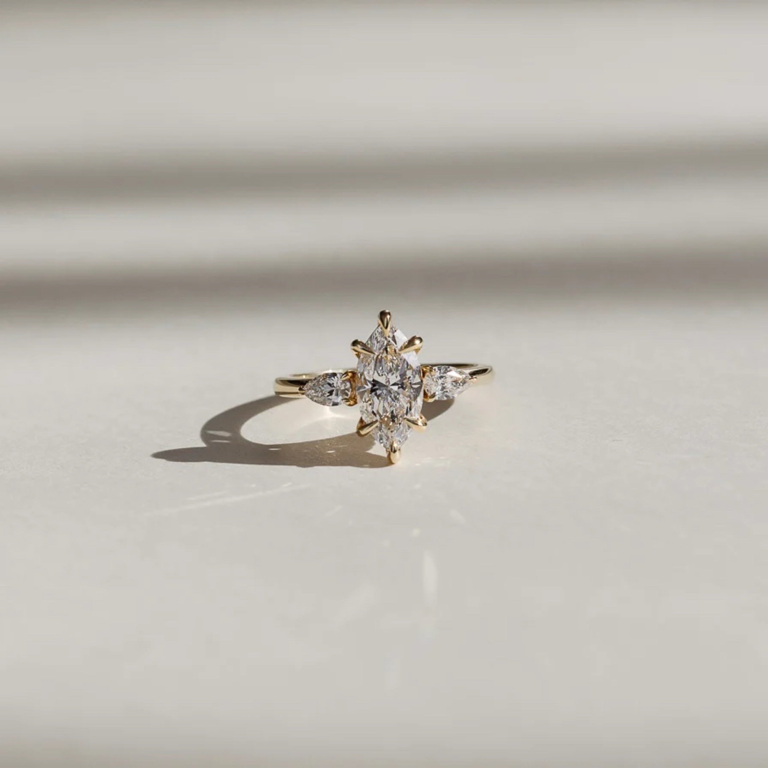 2.5 - 3.5 CT Marquise Lab Grown Diamond Trilogy Engagement Ring