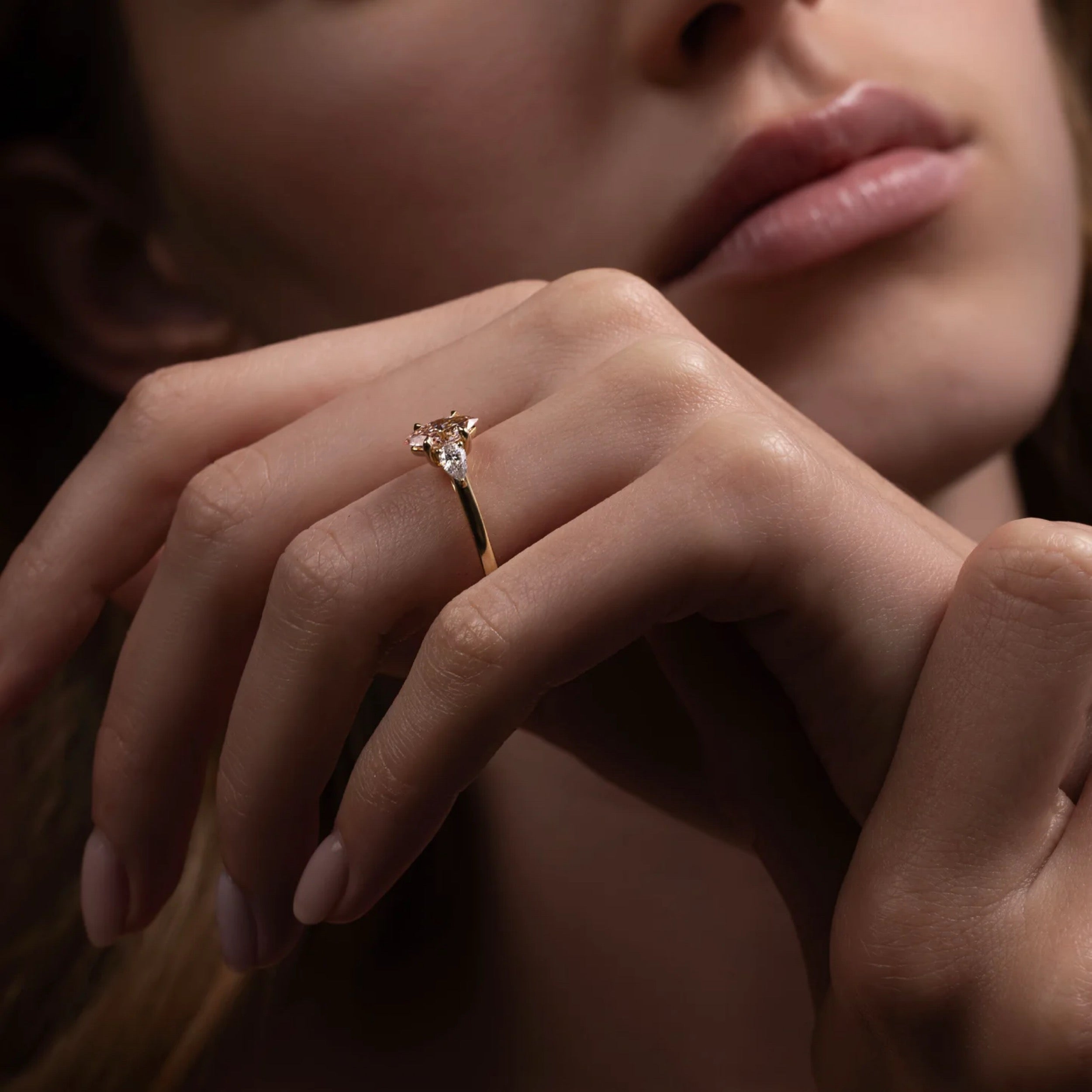 2.5 - 3.5 CT Marquise Lab Grown Diamond Trilogy Engagement Ring