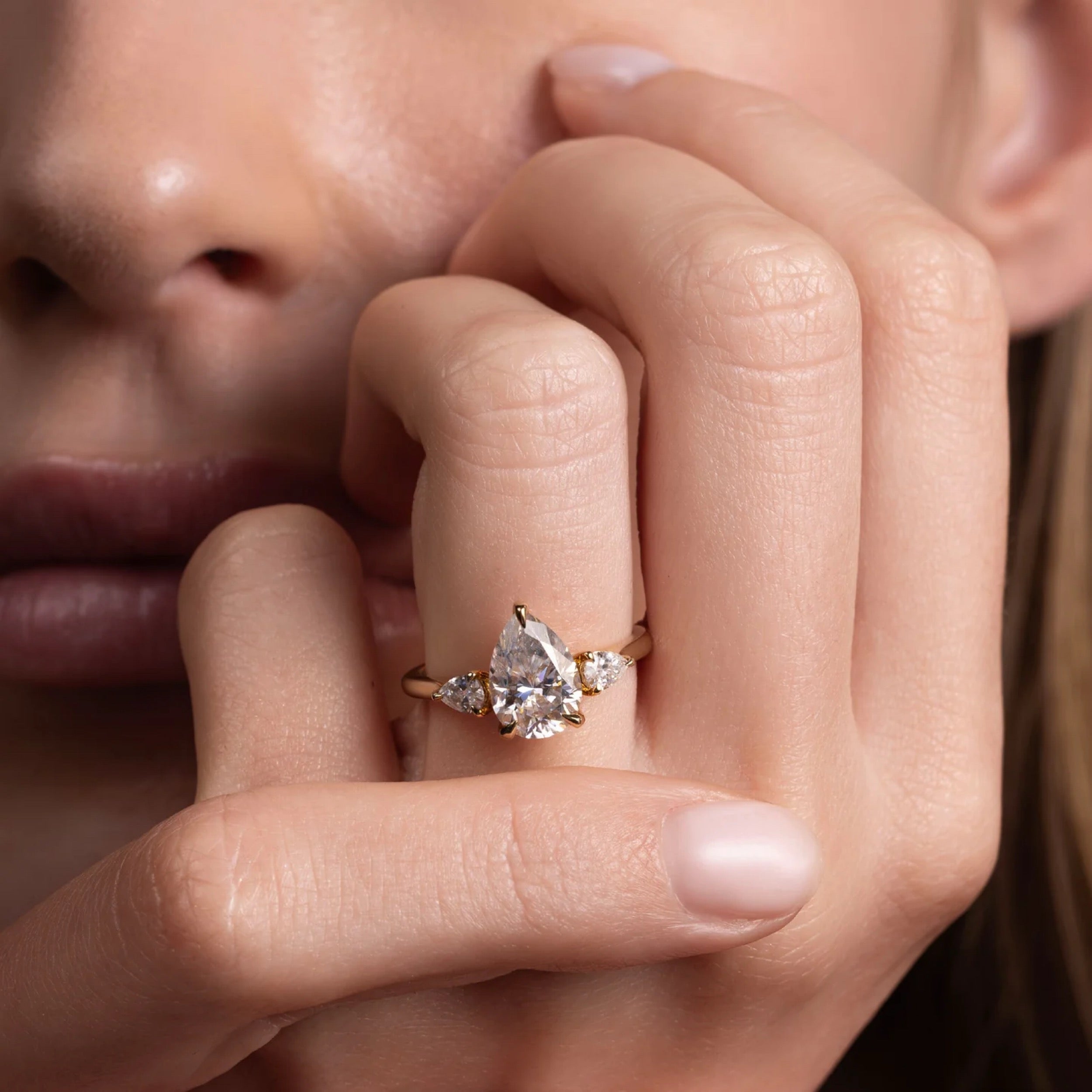 2.0 - 4.0 CT Pear Lab Grown Diamond Trilogy Engagement Ring