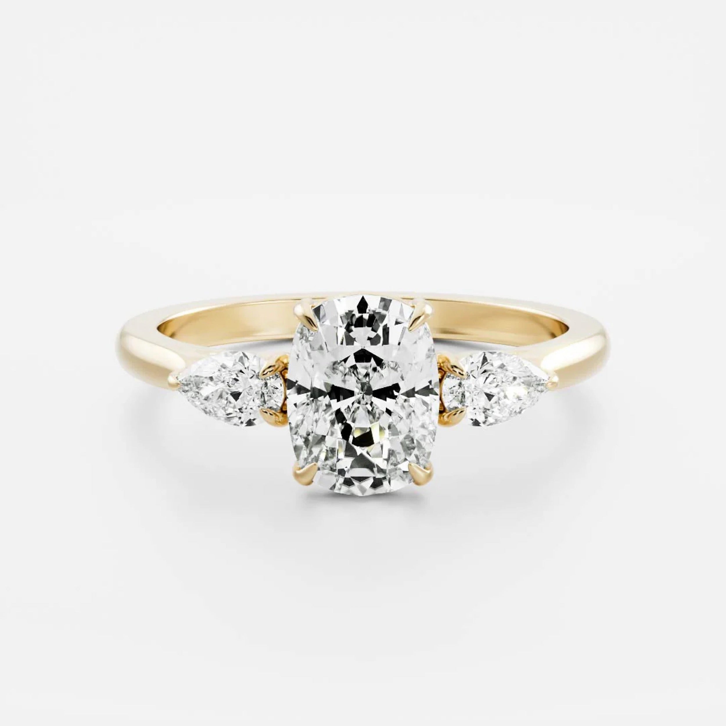 2.5 - 3.5 CT Cushion Lab Grown Diamond Trilogy Engagement Ring