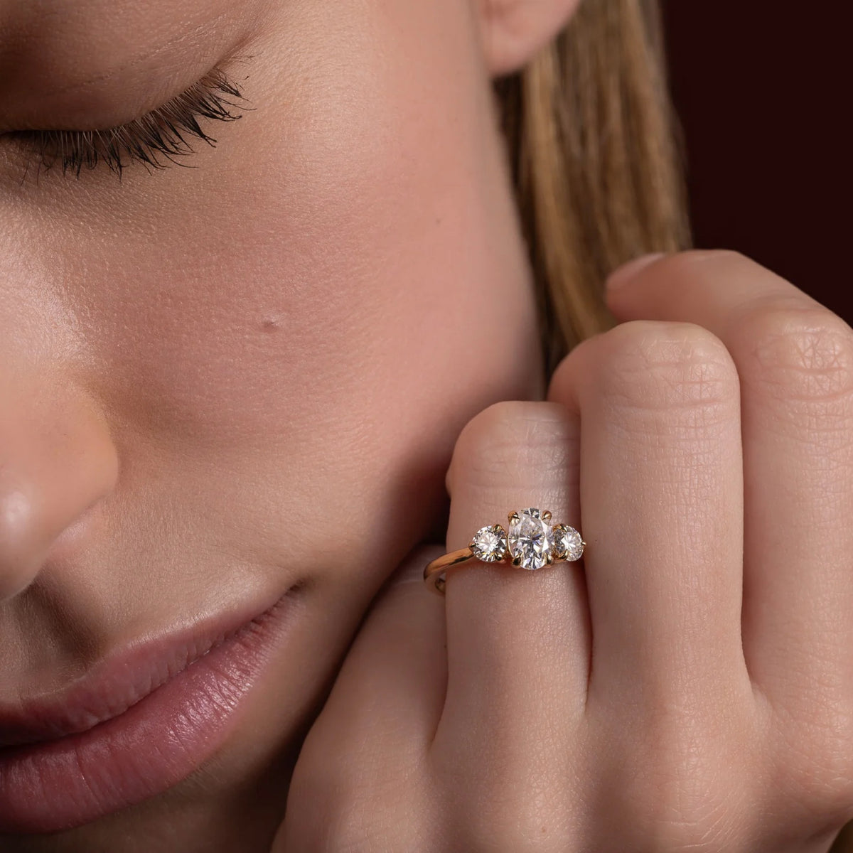 1.0- 4.0 CT Oval Lab Grown Diamond Trilogy Engagement Ring