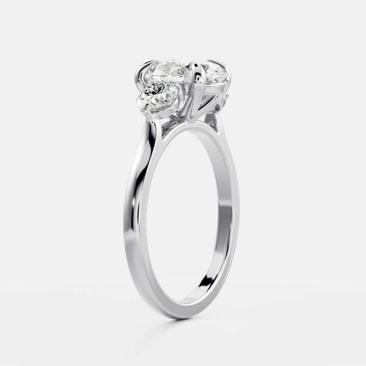 1.0- 4.0 CT Oval Lab Grown Diamond Trilogy Engagement Ring