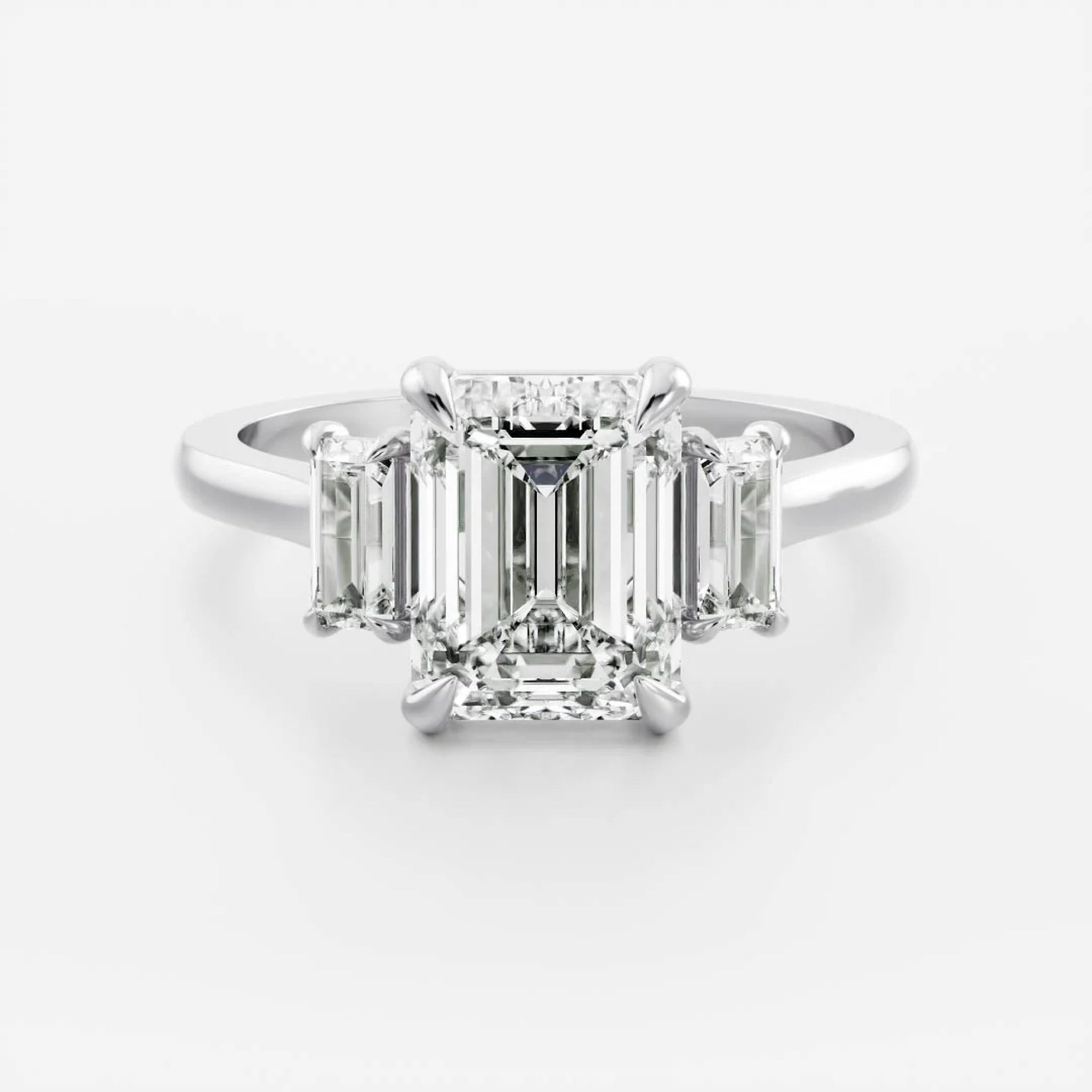 1.5 - 2.5 CT Emerald Lab Grown Diamond Trilogy Engagement Ring