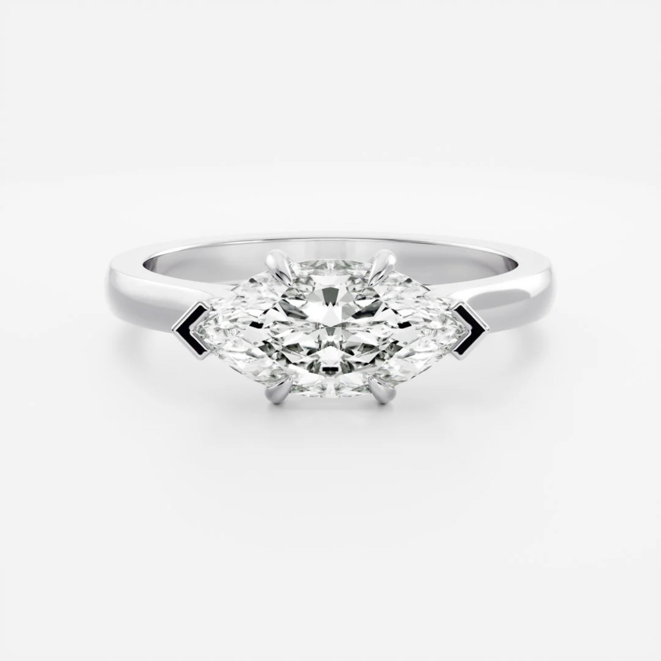 2.0 - 4.0 CT East West Marquise Lab Grown Diamond Solitaire Engagement Ring