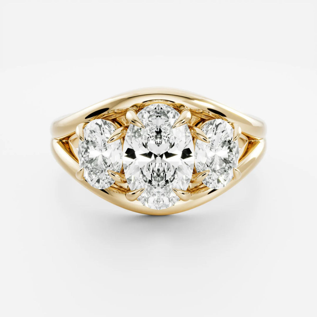 2.5 - 3.5 CT Oval Lab Grown Diamond Split Shank Trilogy Engagement Ring