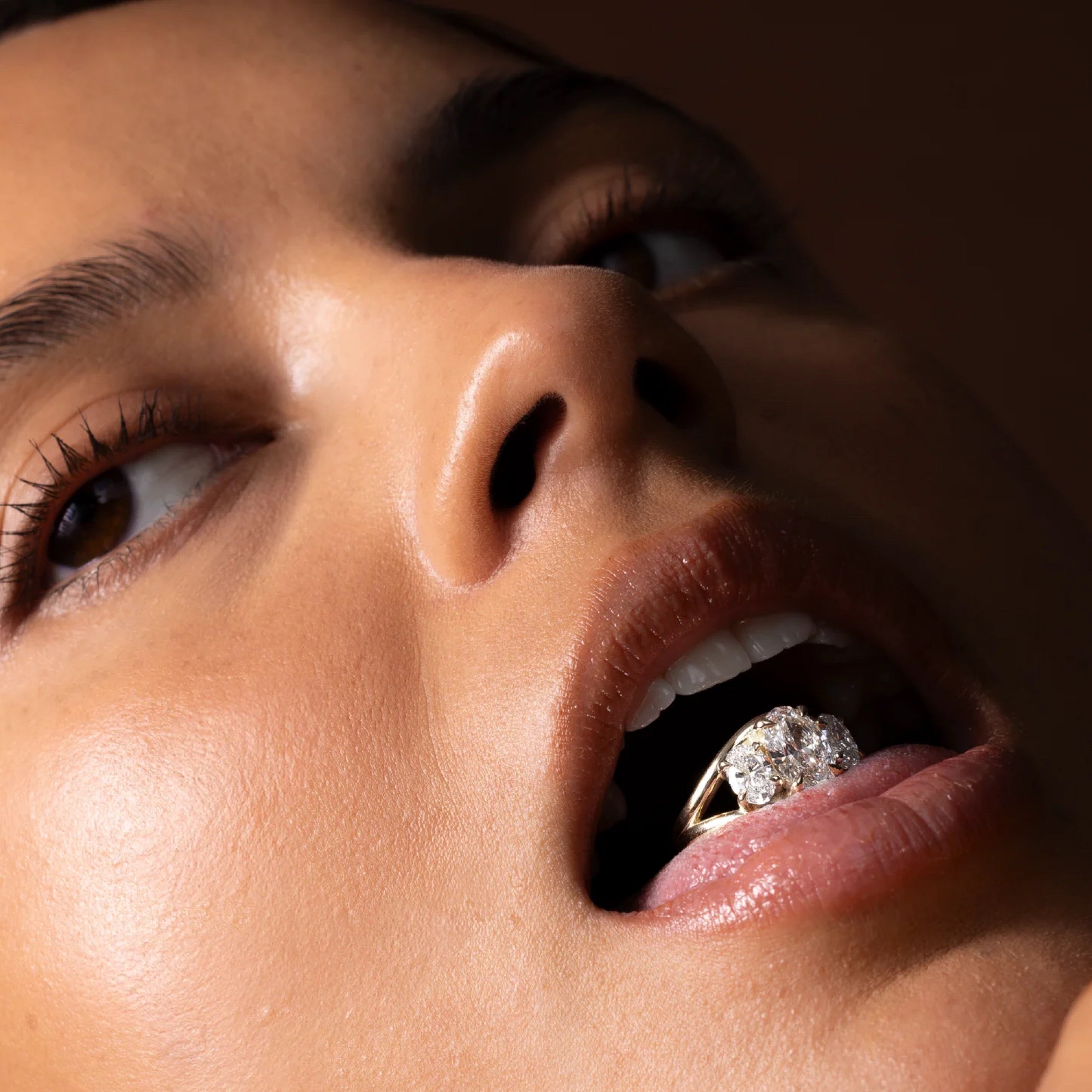 2.5 - 3.5 CT Oval Lab Grown Diamond Split Shank Trilogy Engagement Ring