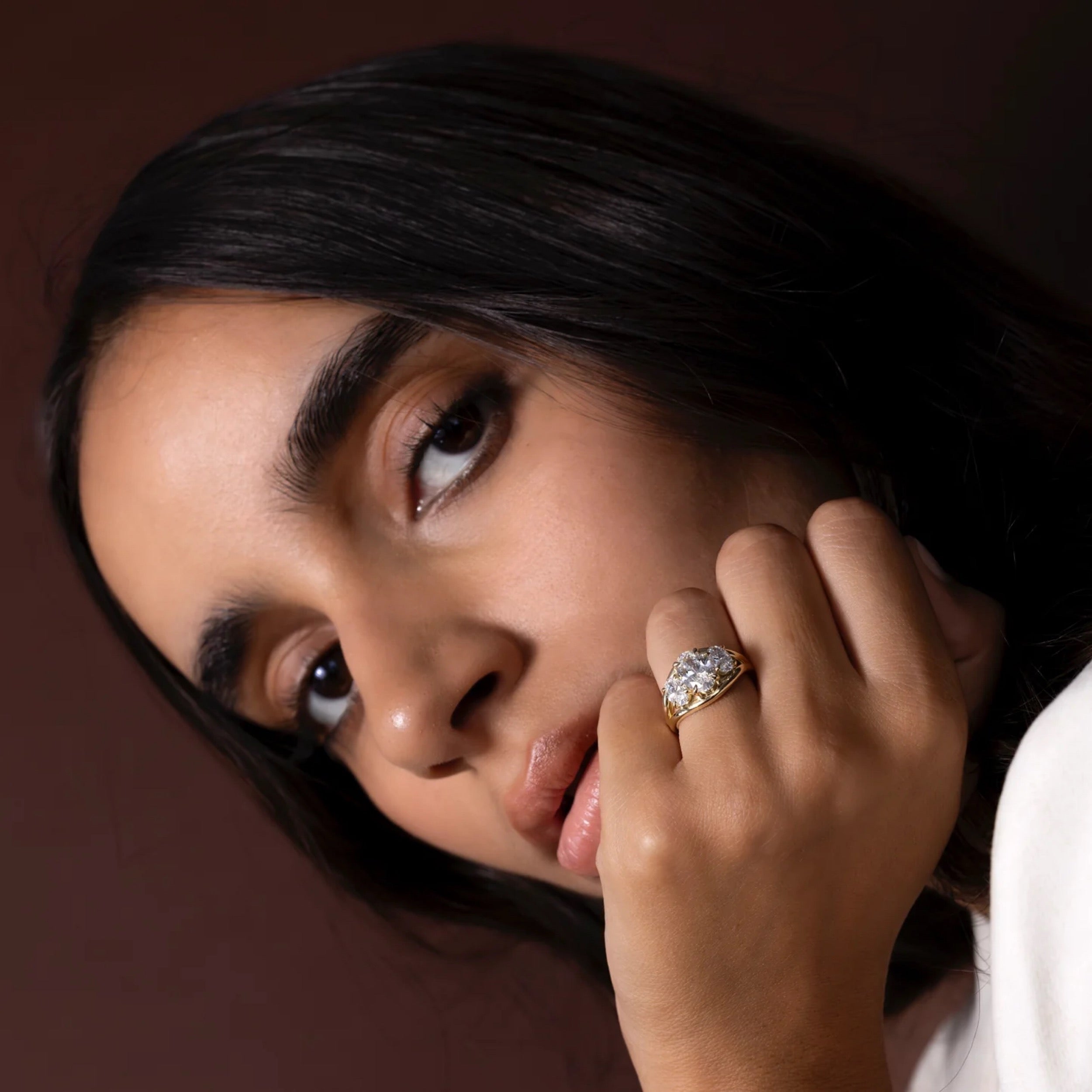 2.5 - 3.5 CT Oval Lab Grown Diamond Split Shank Trilogy Engagement Ring