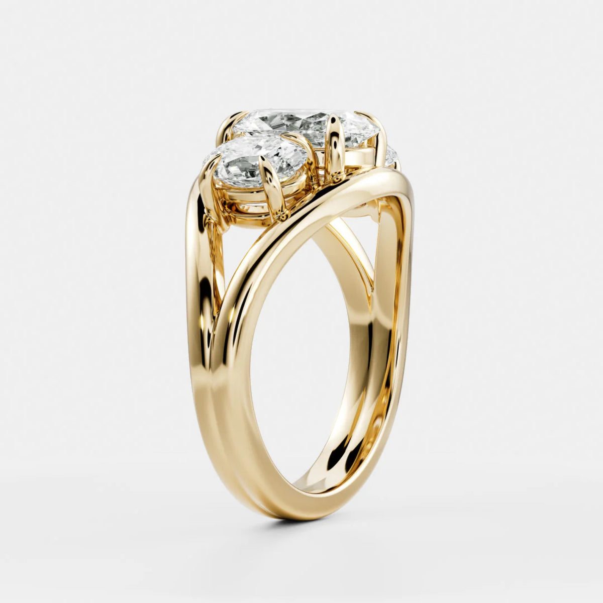 2.5 - 3.5 CT Oval Lab Grown Diamond Split Shank Trilogy Engagement Ring