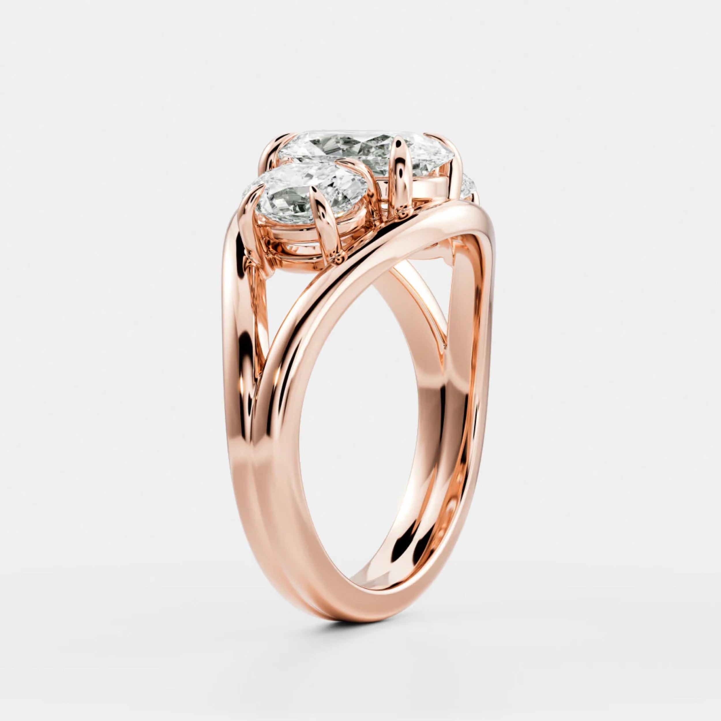 2.5 - 3.5 CT Oval Lab Grown Diamond Split Shank Trilogy Engagement Ring