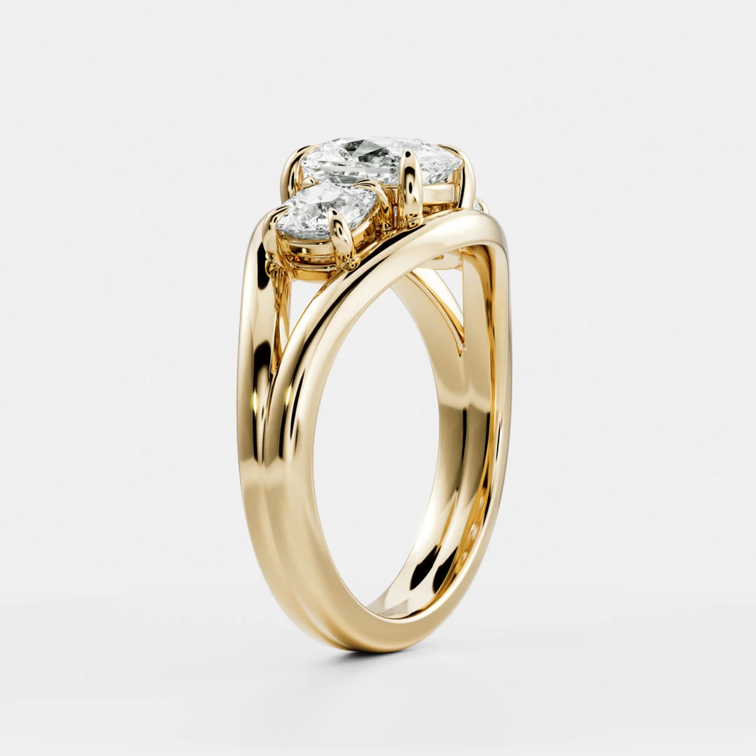 2.5 - 3.5 CT Cushion Lab Grown Diamond Split Shank Trilogy Engagement Ring