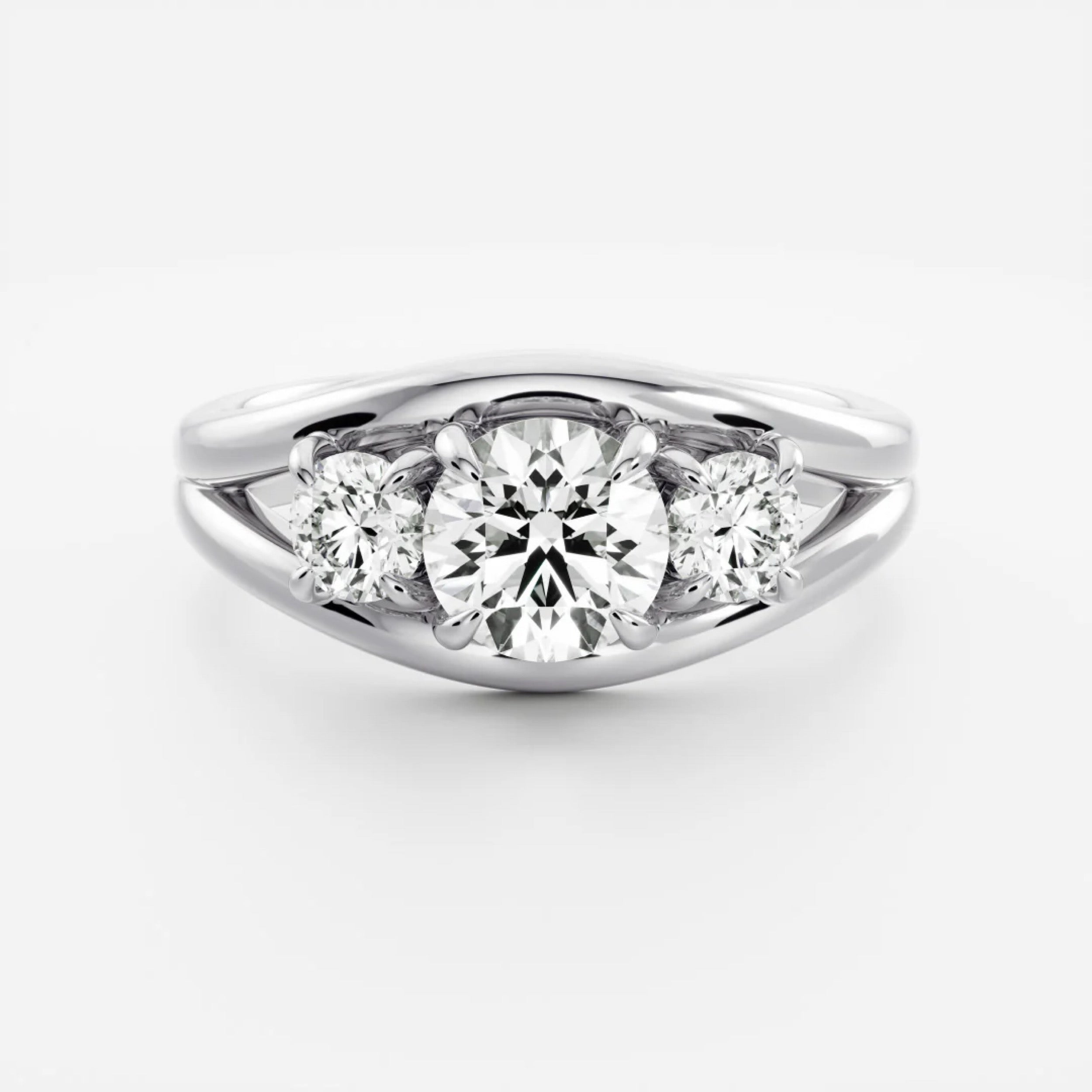 1.0 - 3.0 CT Round Lab Grown Diamond Split Shank Trilogy Engagement Ring