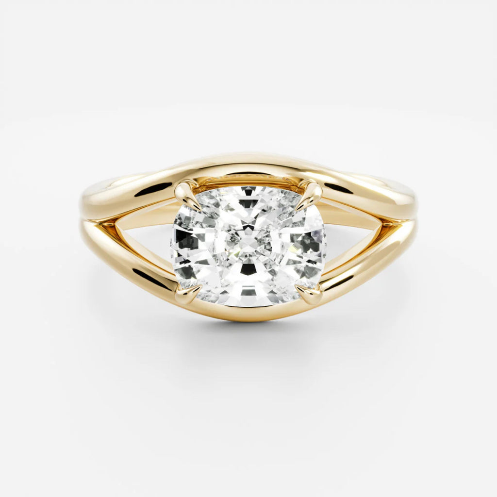 1.0 - 3.5 CT East West Elongated Cushion Lab Grown Diamond Split Shank Engagement Ring