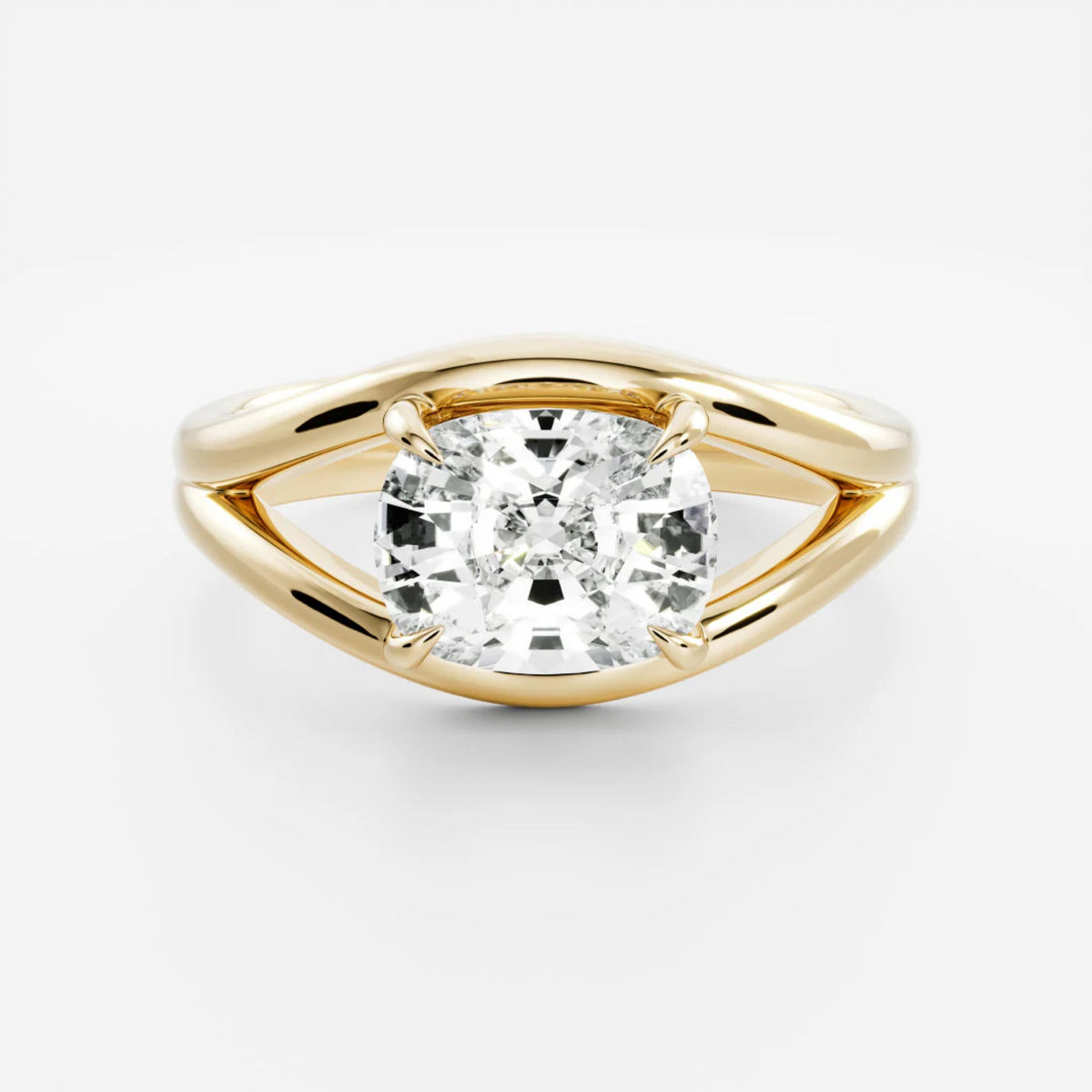 1.0 - 3.5 CT East West Elongated Cushion Lab Grown Diamond Split Shank Engagement Ring