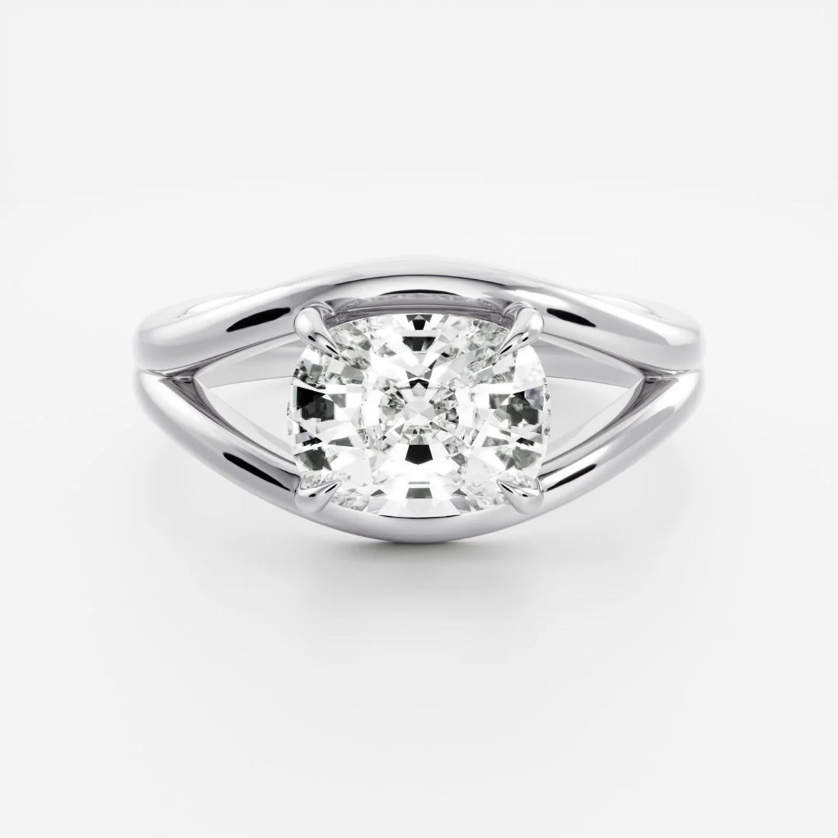 1.0 - 3.5 CT East West Elongated Cushion Lab Grown Diamond Split Shank Engagement Ring