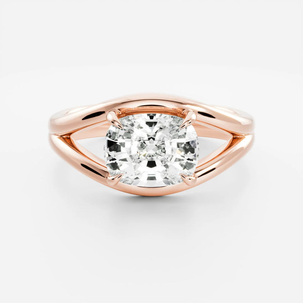 1.0 - 3.5 CT East West Elongated Cushion Lab Grown Diamond Split Shank Engagement Ring