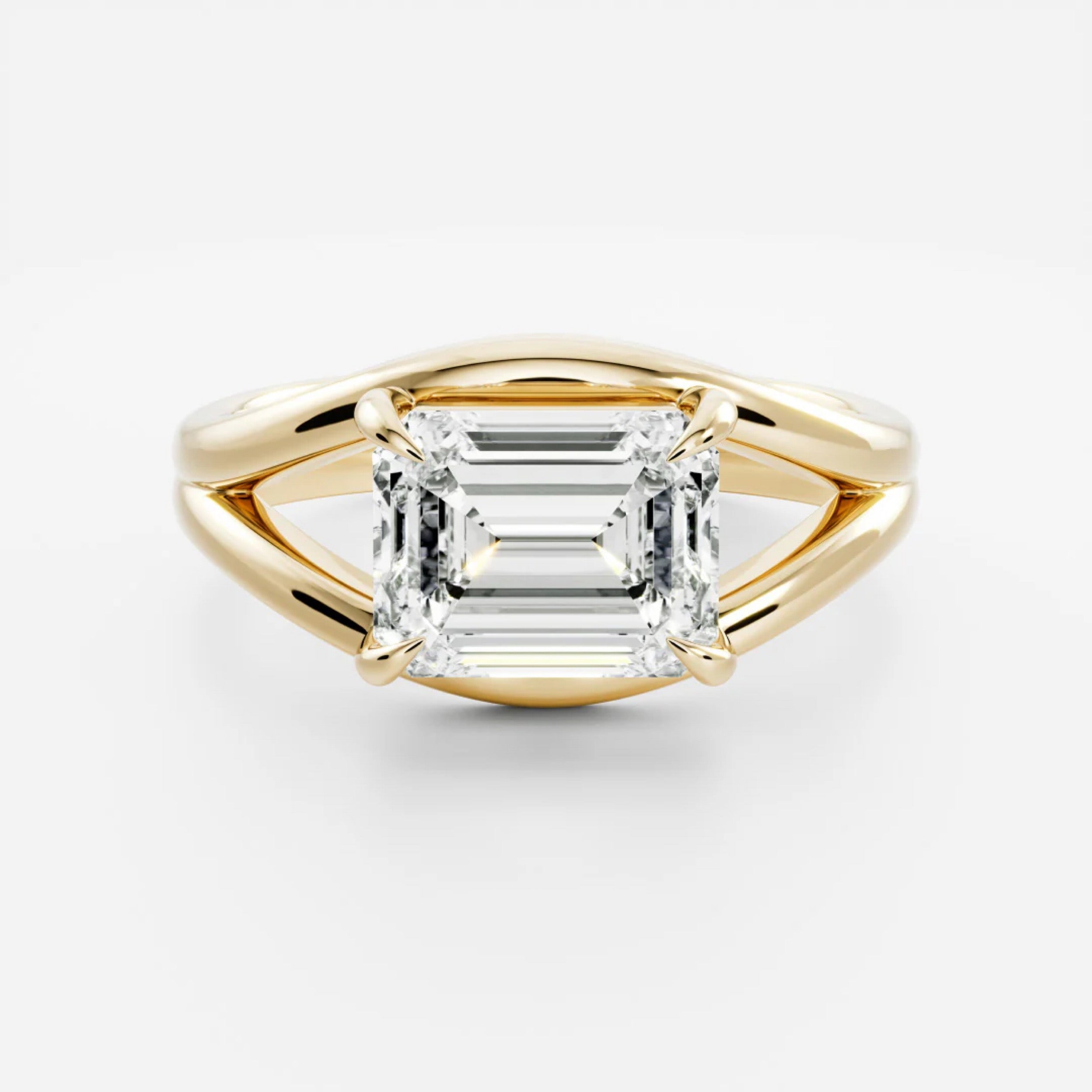 1.5 - 2.5 CT East West Emerald Lab Grown Diamond Split Shank Engagement Ring