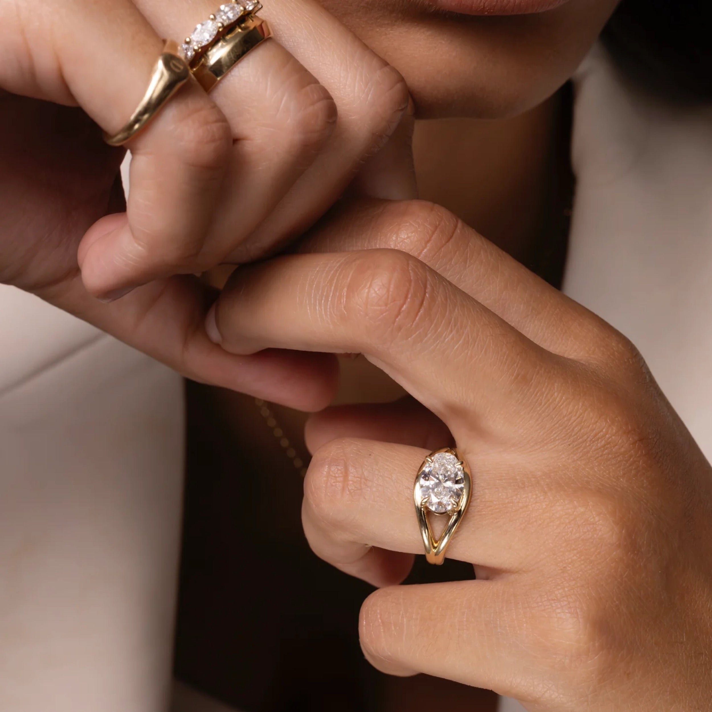 2.5 - 3.5 CT East West Oval Lab Grown Diamond Split Shank Engagement Ring