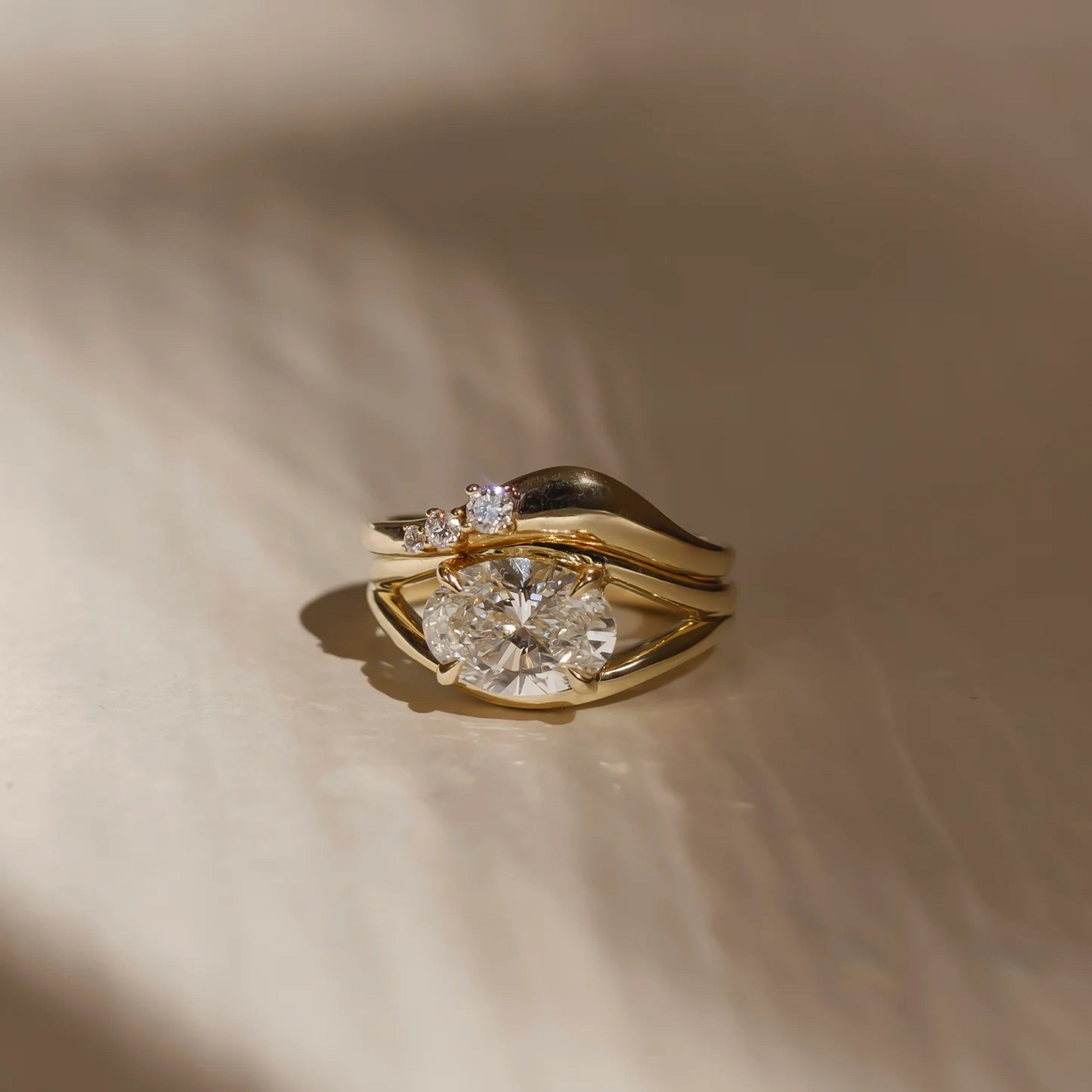 2.5 - 3.5 CT East West Oval Lab Grown Diamond Split Shank Engagement Ring