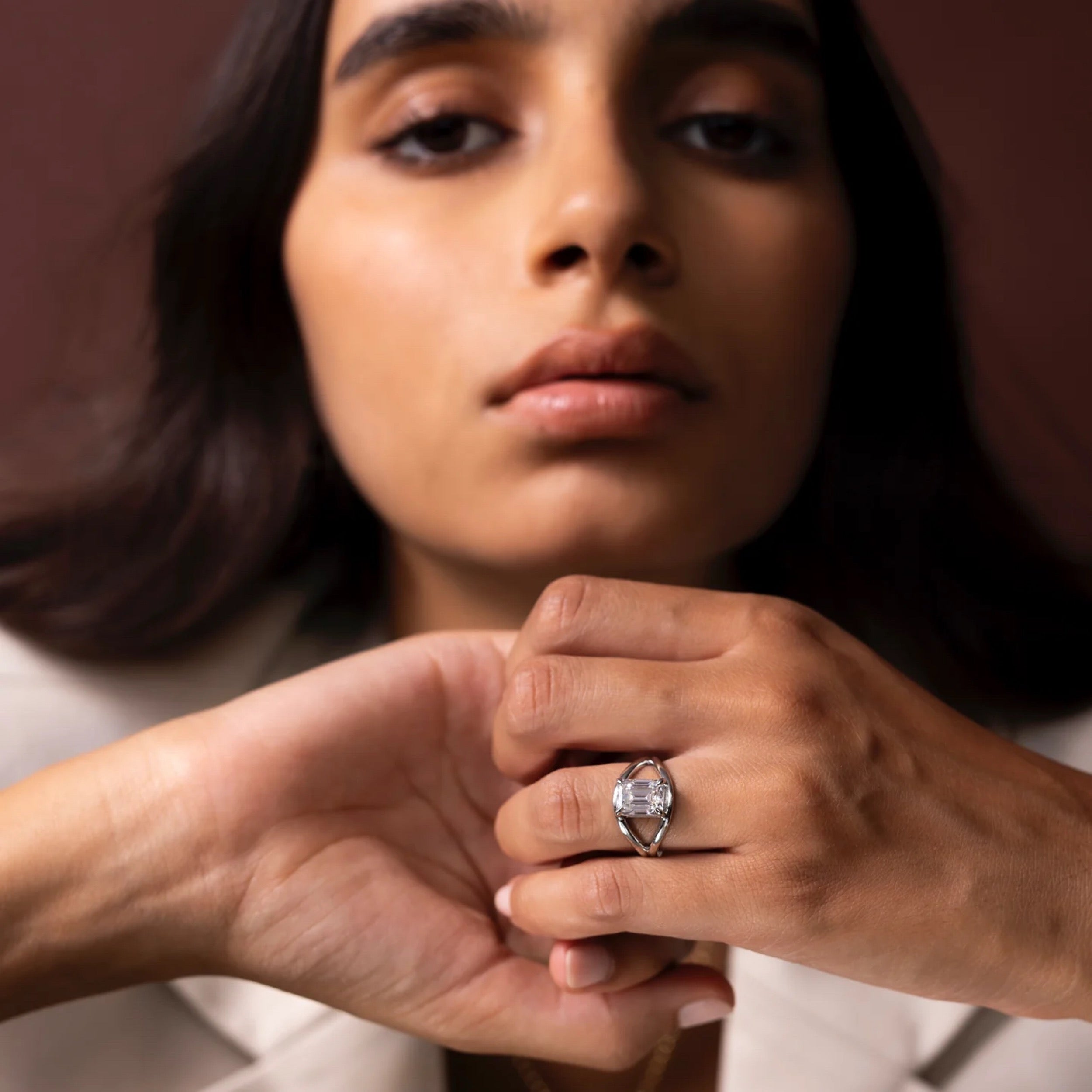 1.5 - 2.5 CT Emerald Lab Grown Diamond Split Shank Engagement Ring