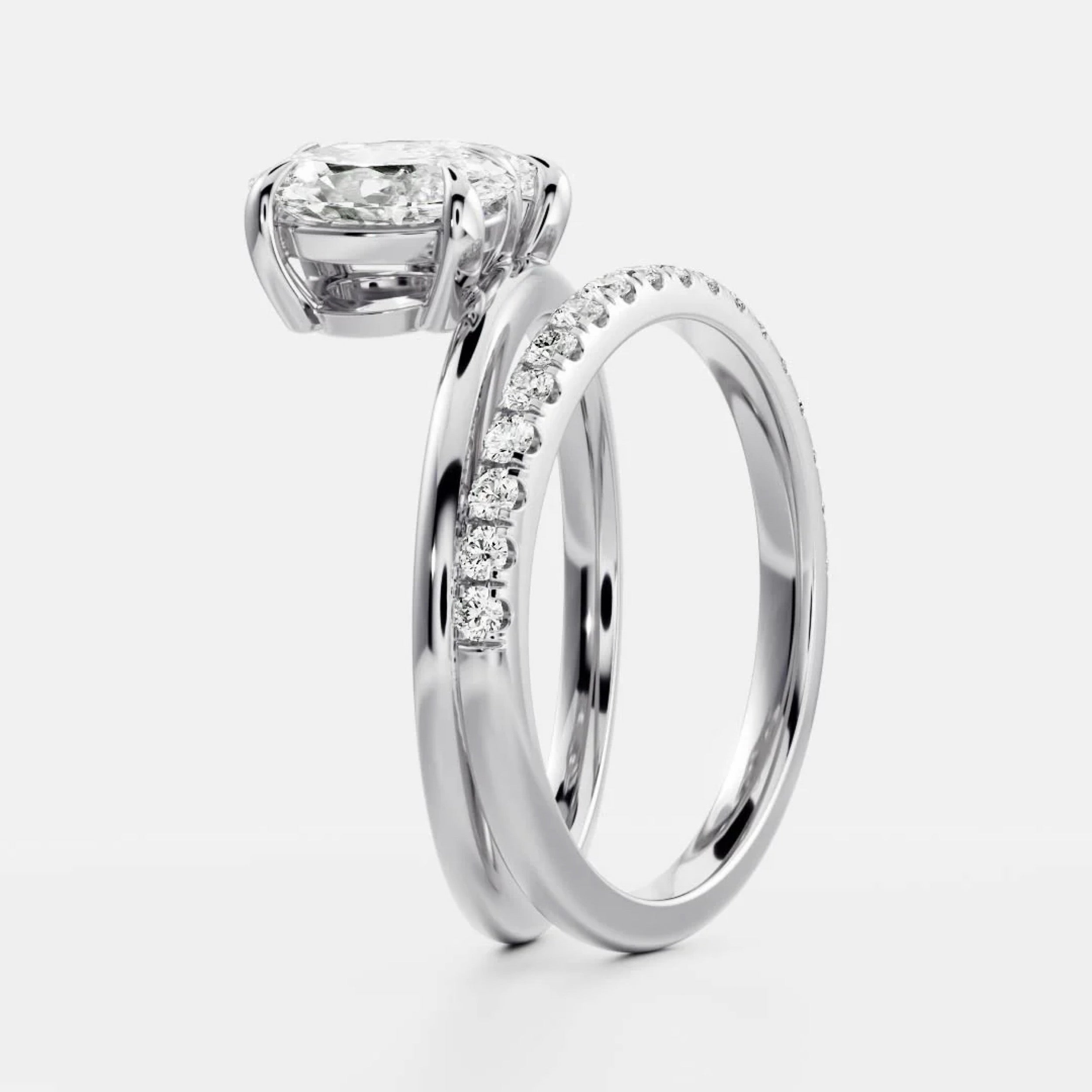 1.5 - 2.5 CT Oval & Pear Lab Grown Diamond Double Band Engagement Ring