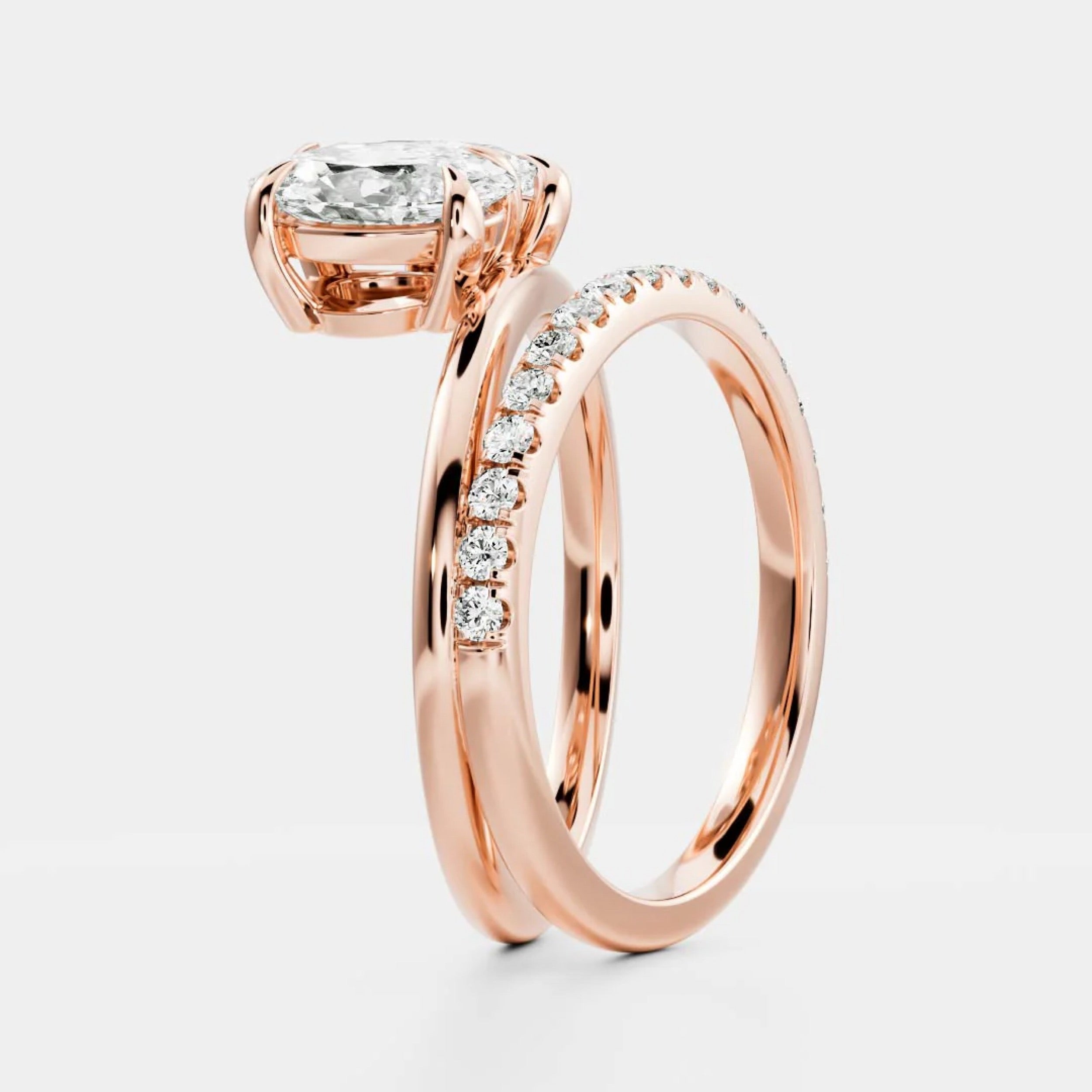 1.5 - 2.5 CT Oval & Pear Lab Grown Diamond Double Band Engagement Ring