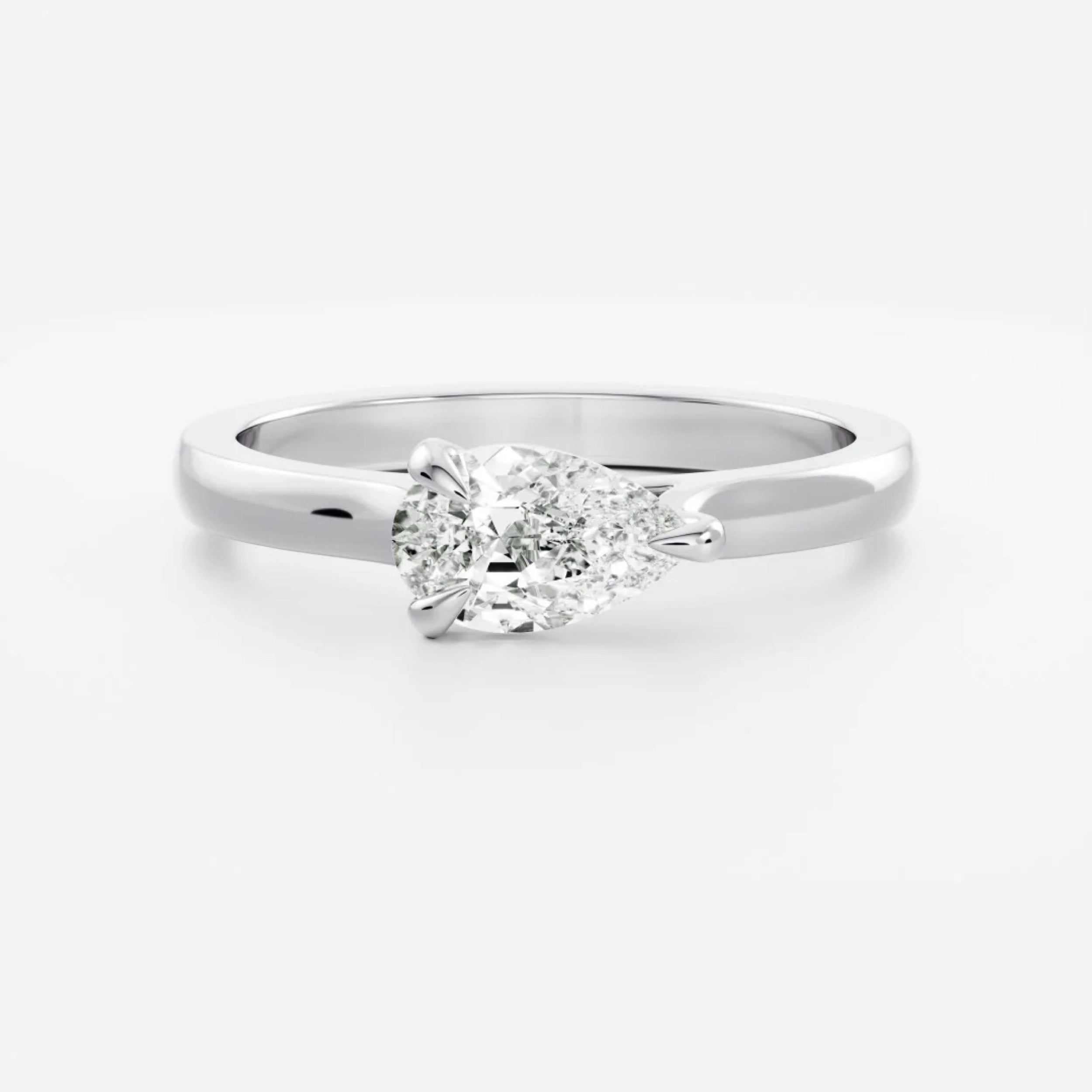 1.0 - 3.0 CT East West Pear Lab Grown Diamond Solitaire Engagement Ring