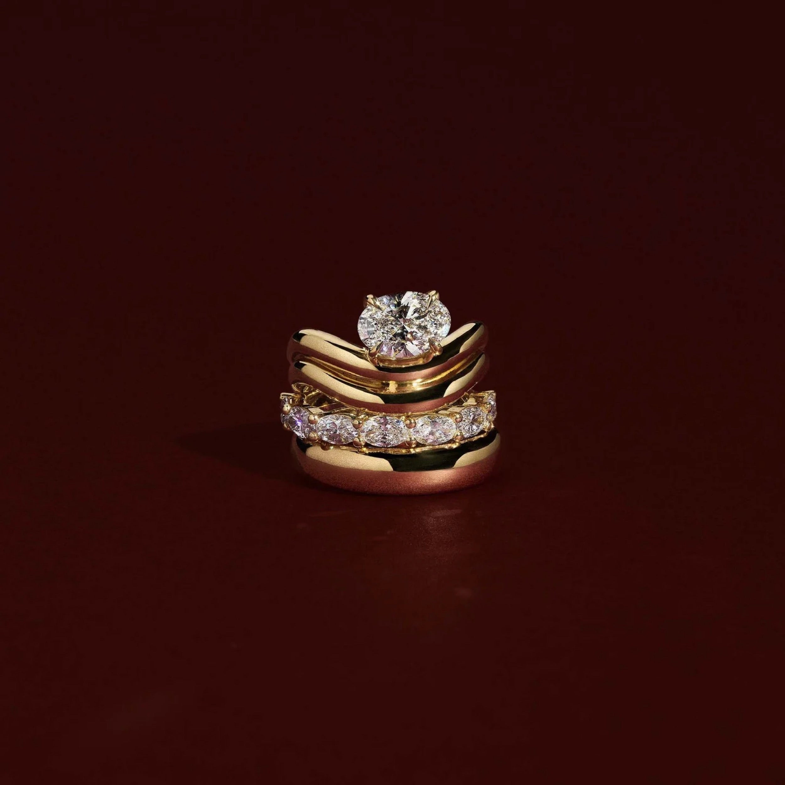 1.5 - 2.5 CT Oval Lab Grown Diamond Double Curved Engagement Ring