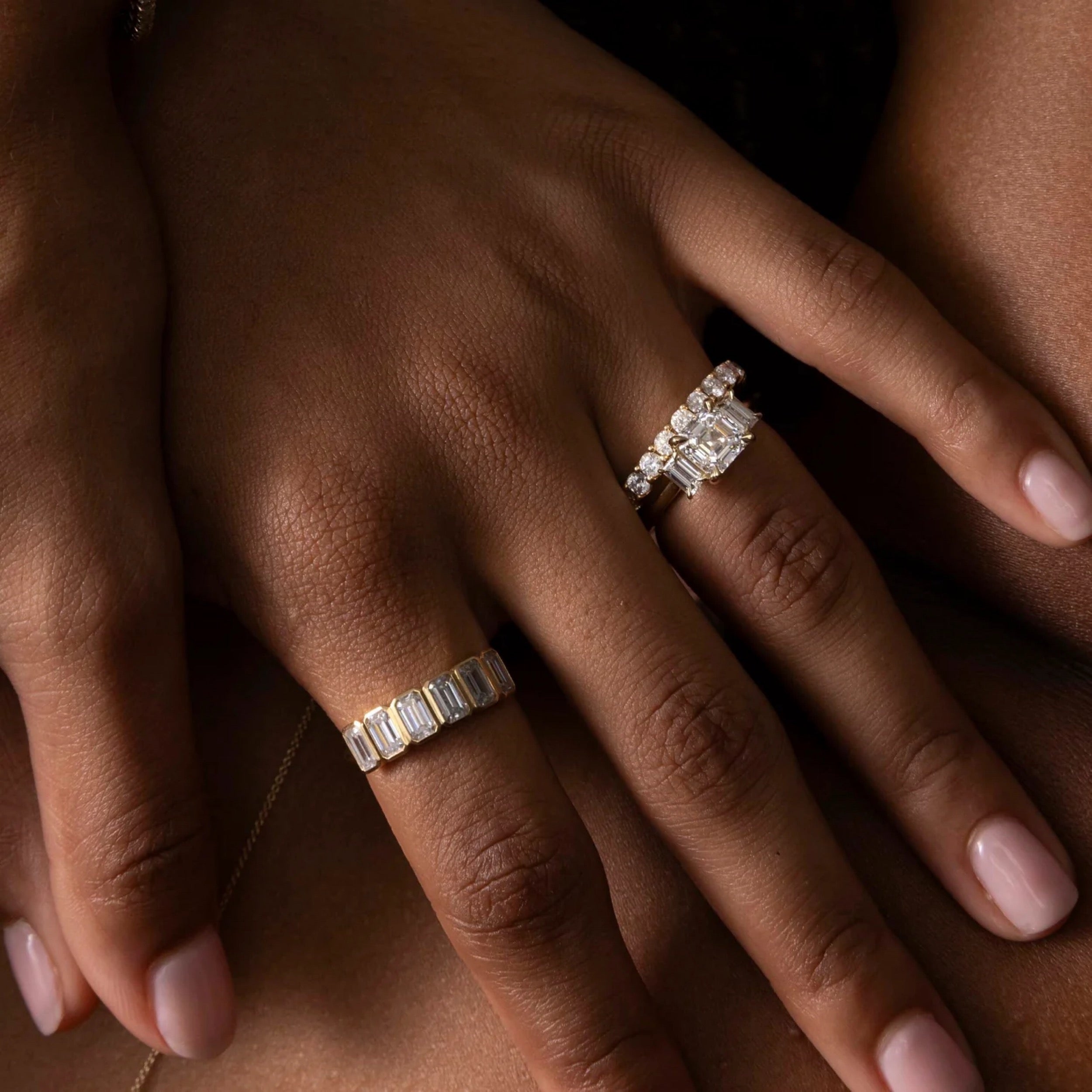 1.5 - 2.5 CT Asscher Lab Grown Diamond Trilogy Engagement Ring