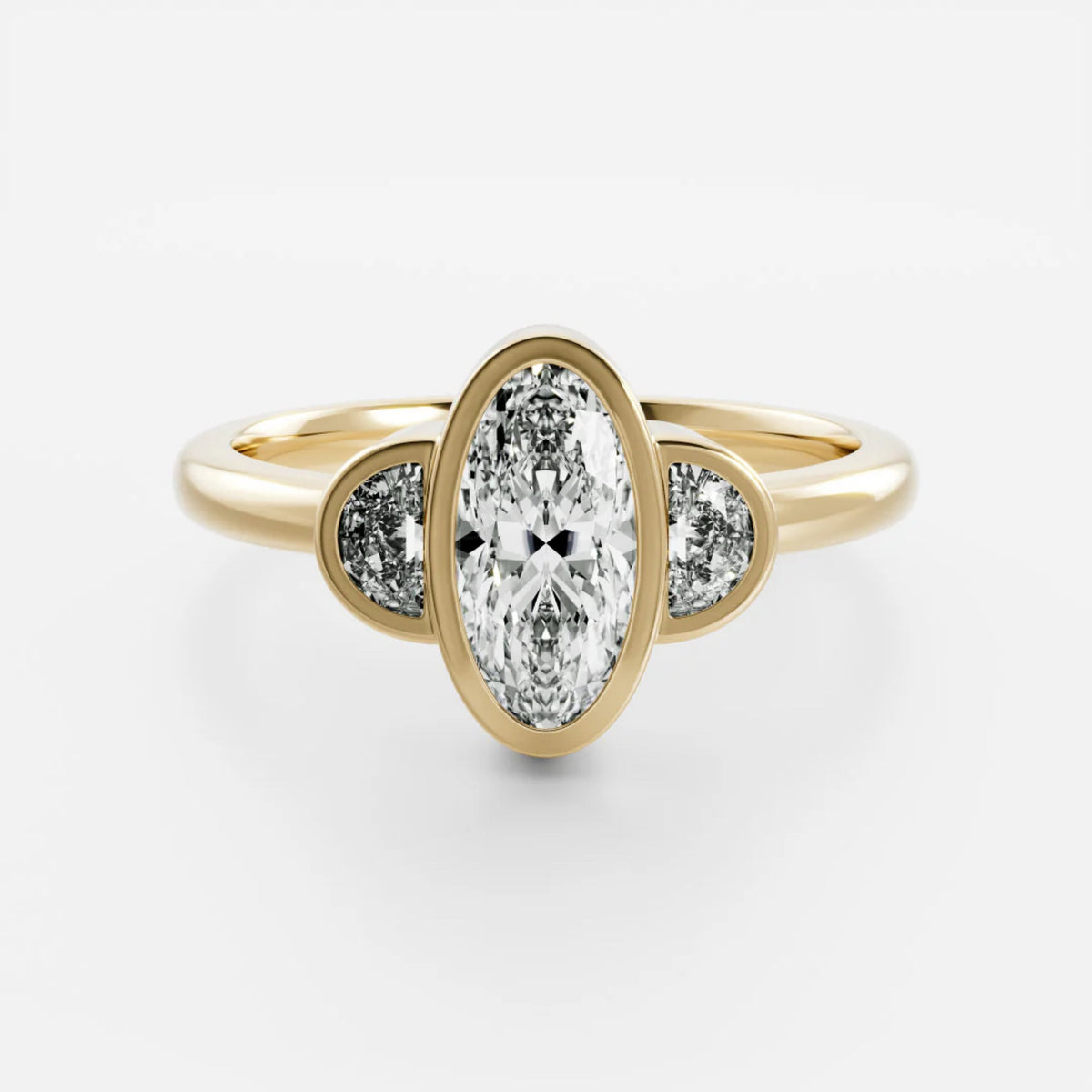 1.0 - 3.5 CT Oval Lab Grown Diamond Bezel Trilogy Engagement Ring