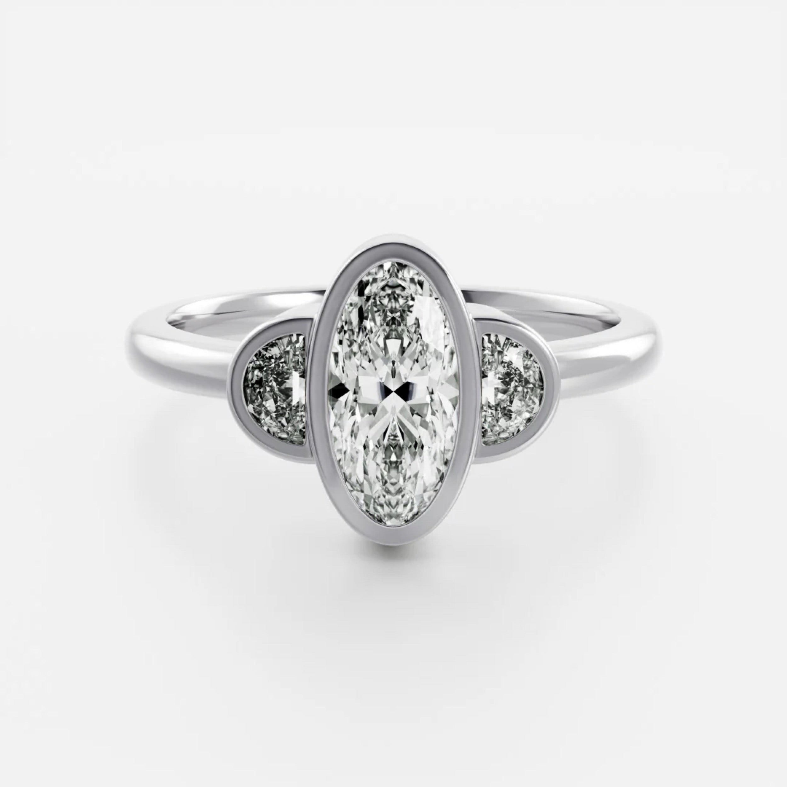2.0 - 4.0 CT Oval Lab Grown Diamond Bezel Trilogy Engagement Ring