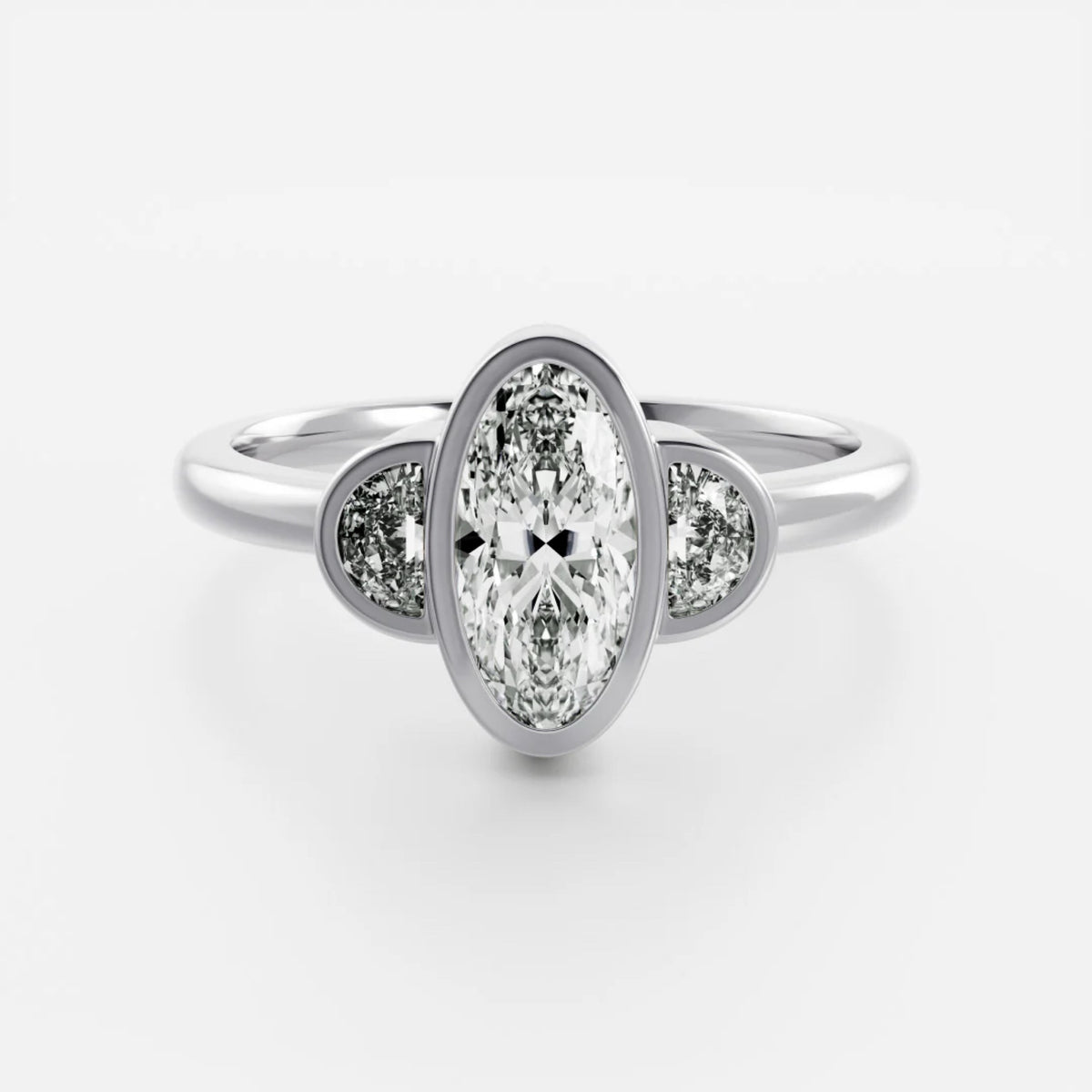 1.0 - 3.5 CT Oval Lab Grown Diamond Bezel Trilogy Engagement Ring