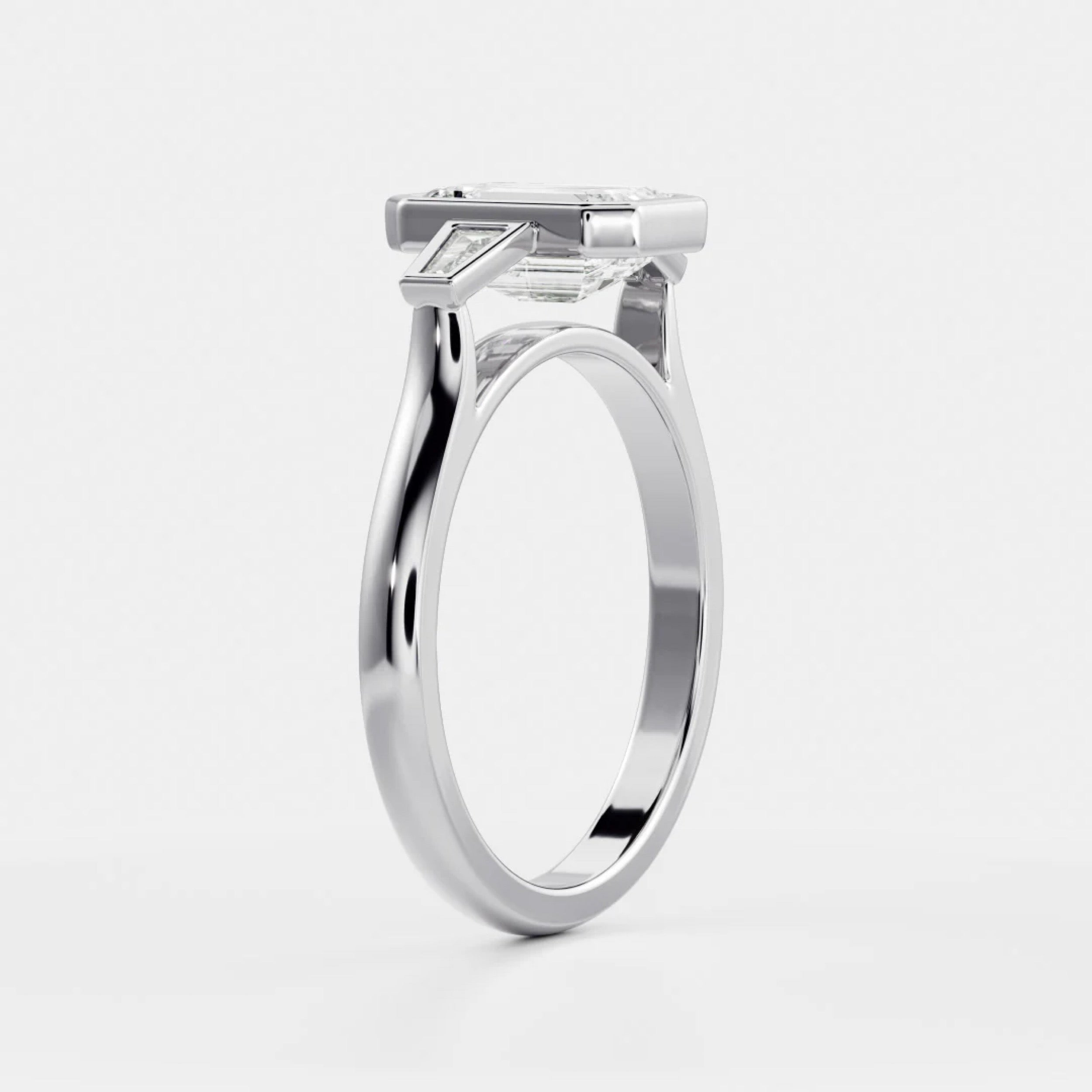 1.5 - 2.5 CT Emerald Lab Grown Diamond Trilogy Engagement Ring