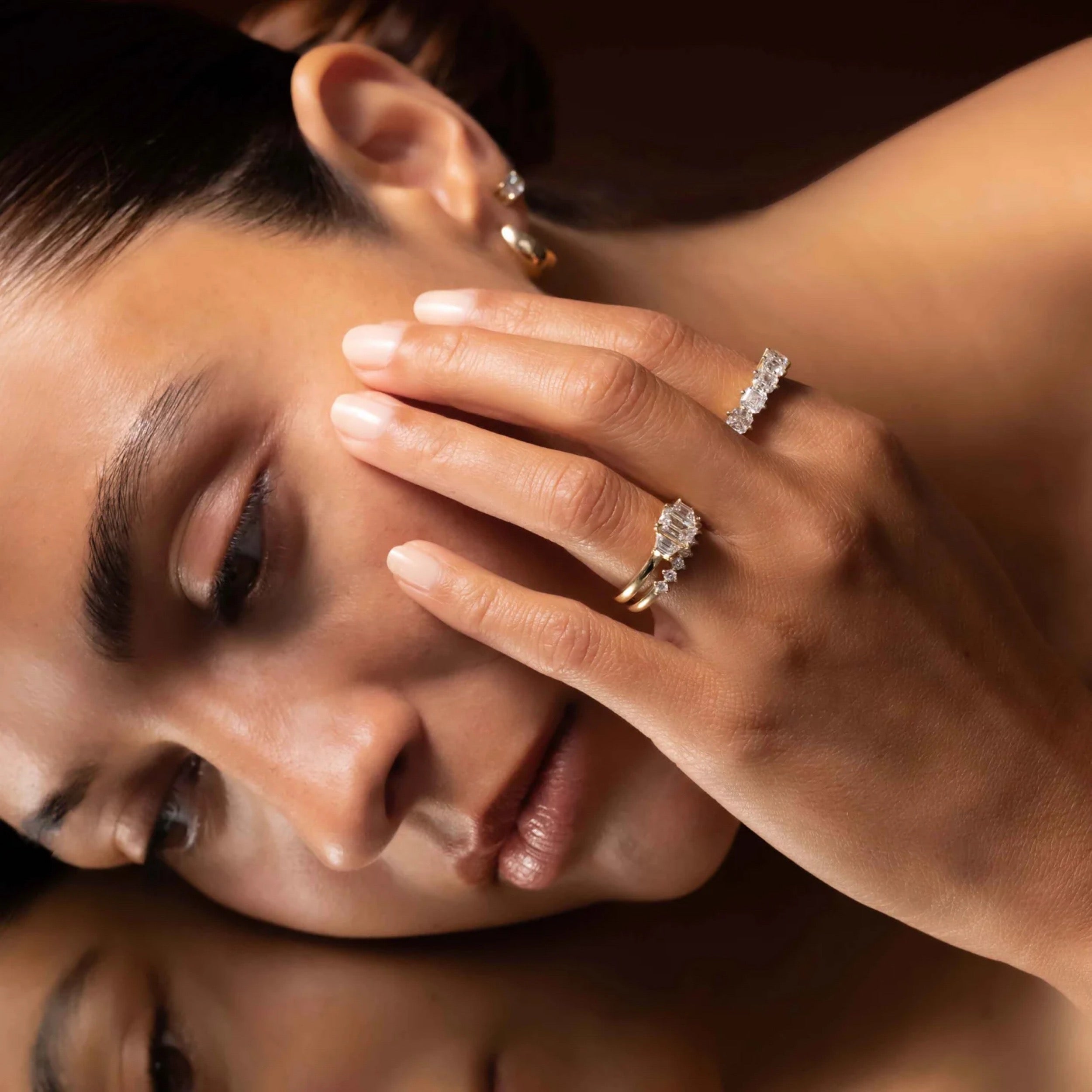 1.5 - 2.5 CT Emerald Lab Grown Diamond Trilogy Engagement Ring