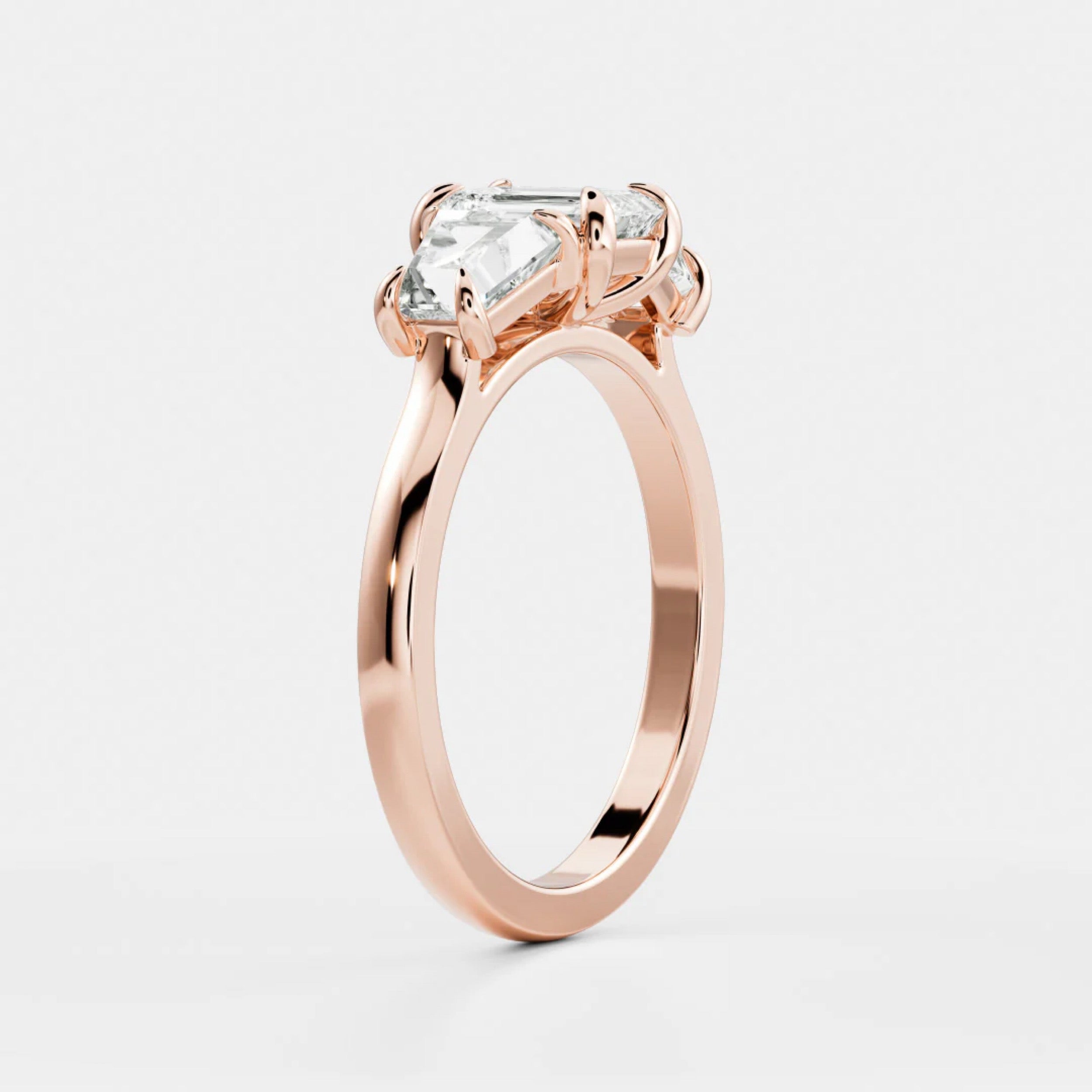 1.5 - 2.5 CT Emerald Lab Grown Diamond Trilogy Engagement Ring