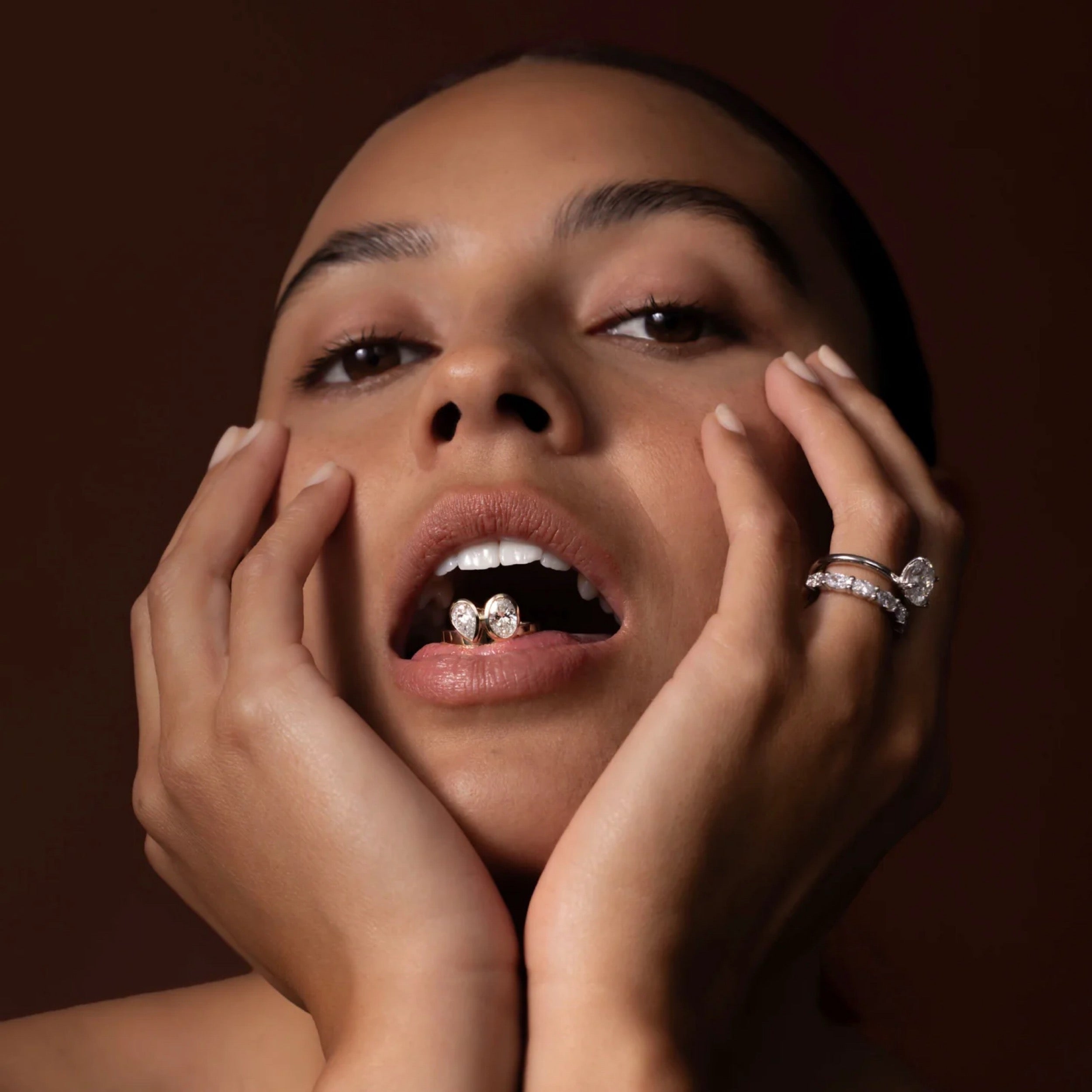 2.0 - 4.0 CT Oval & Pear Lab Grown Diamond Bezel Double Engagement Ring