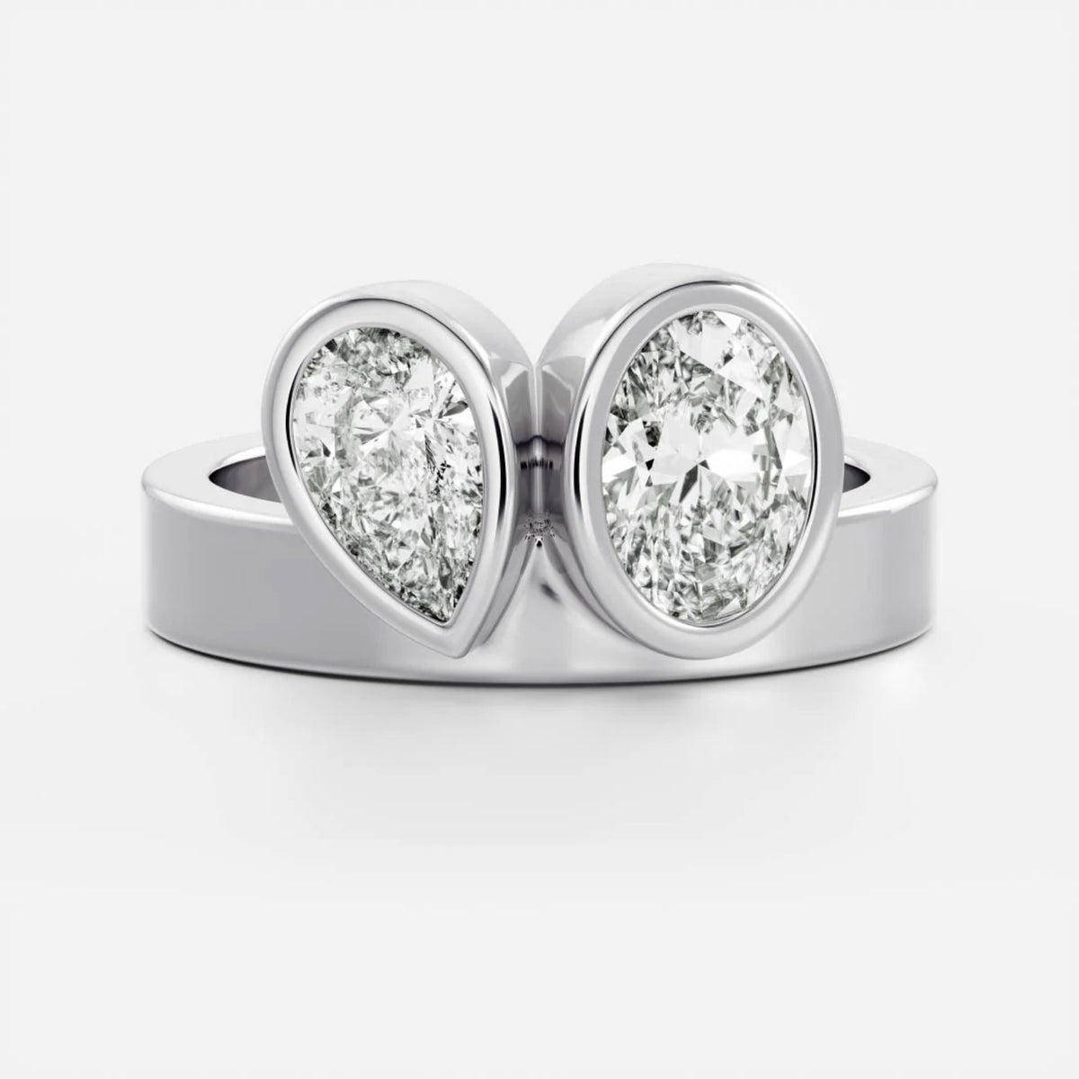 1.0 - 3.5 CT Oval & Pear Lab Grown Diamond Bezel Double Engagement Ring