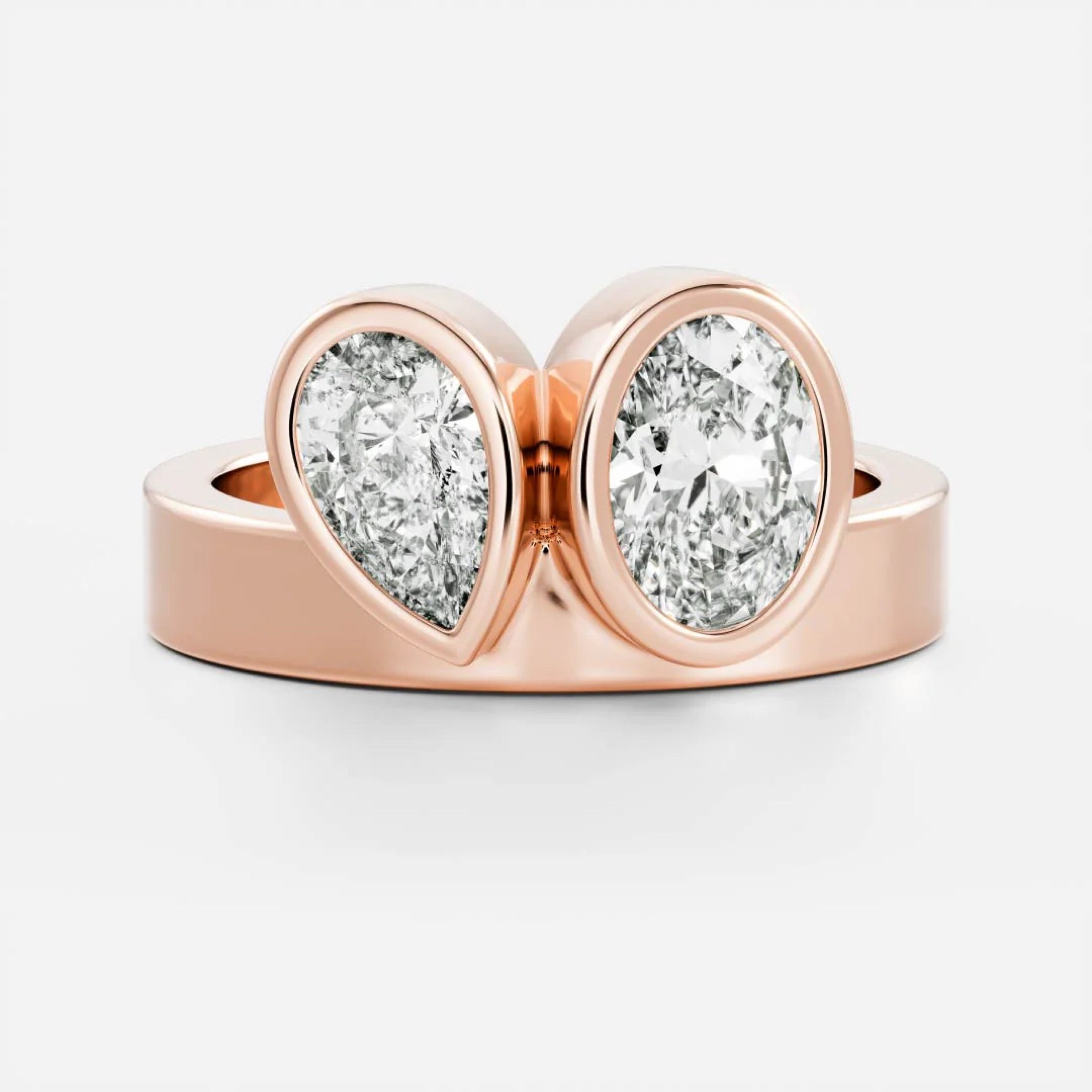 2.0 - 4.0 CT Oval & Pear Lab Grown Diamond Bezel Double Engagement Ring